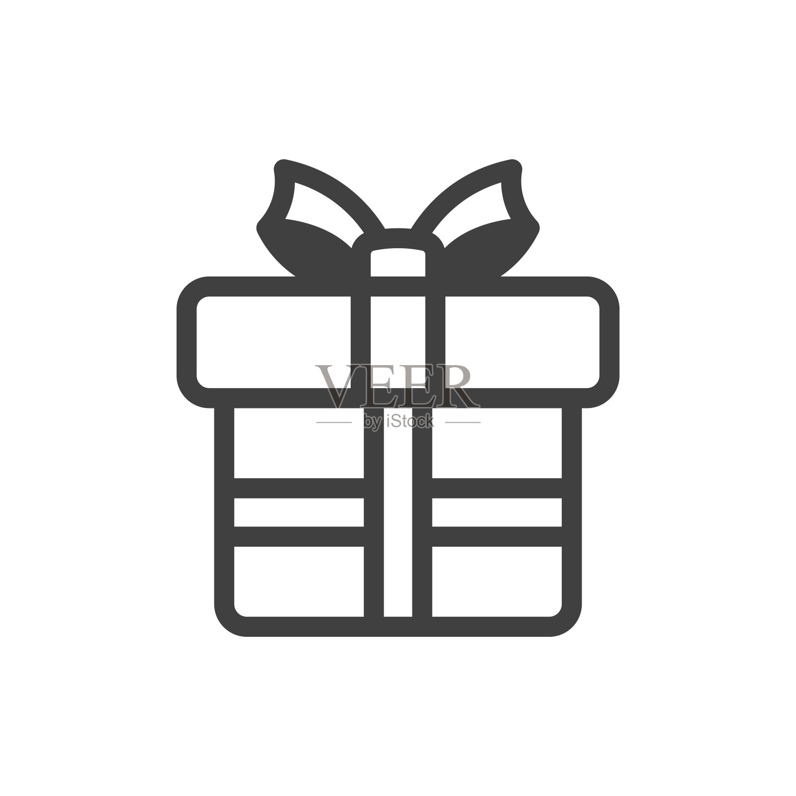 一个礼盒的图标与水平和垂直缎带与一个蝴蝶结。一个封闭框的简单图像。干净的纹理。孤立的矢量在一个纯白色的背景。插画图片素材