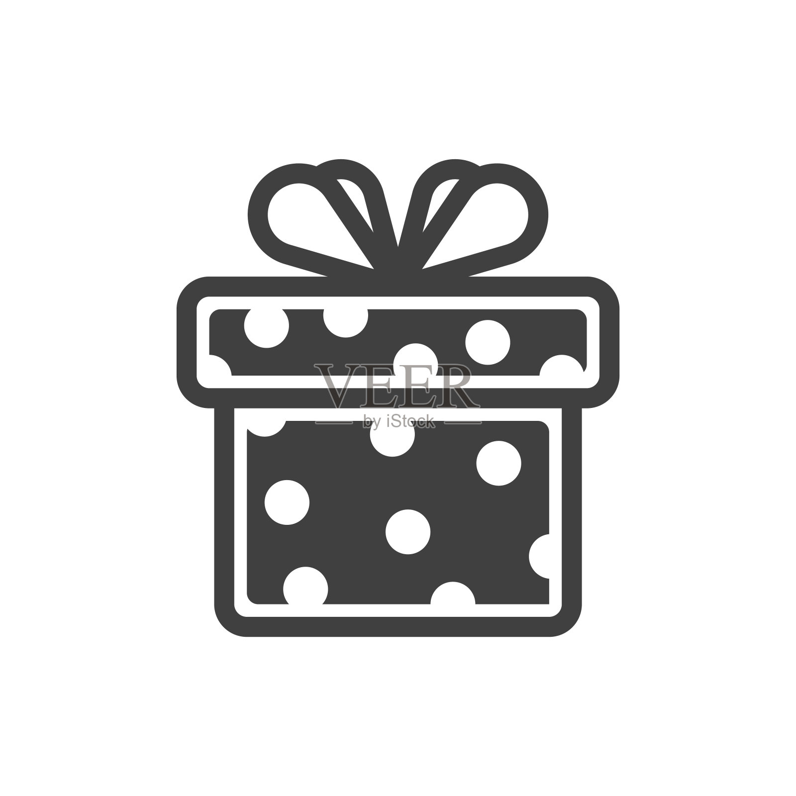 礼盒图标与弓。一个封闭框的简单图像。深色圆点花纹纹理。孤立的矢量在一个纯白色的背景。插画图片素材