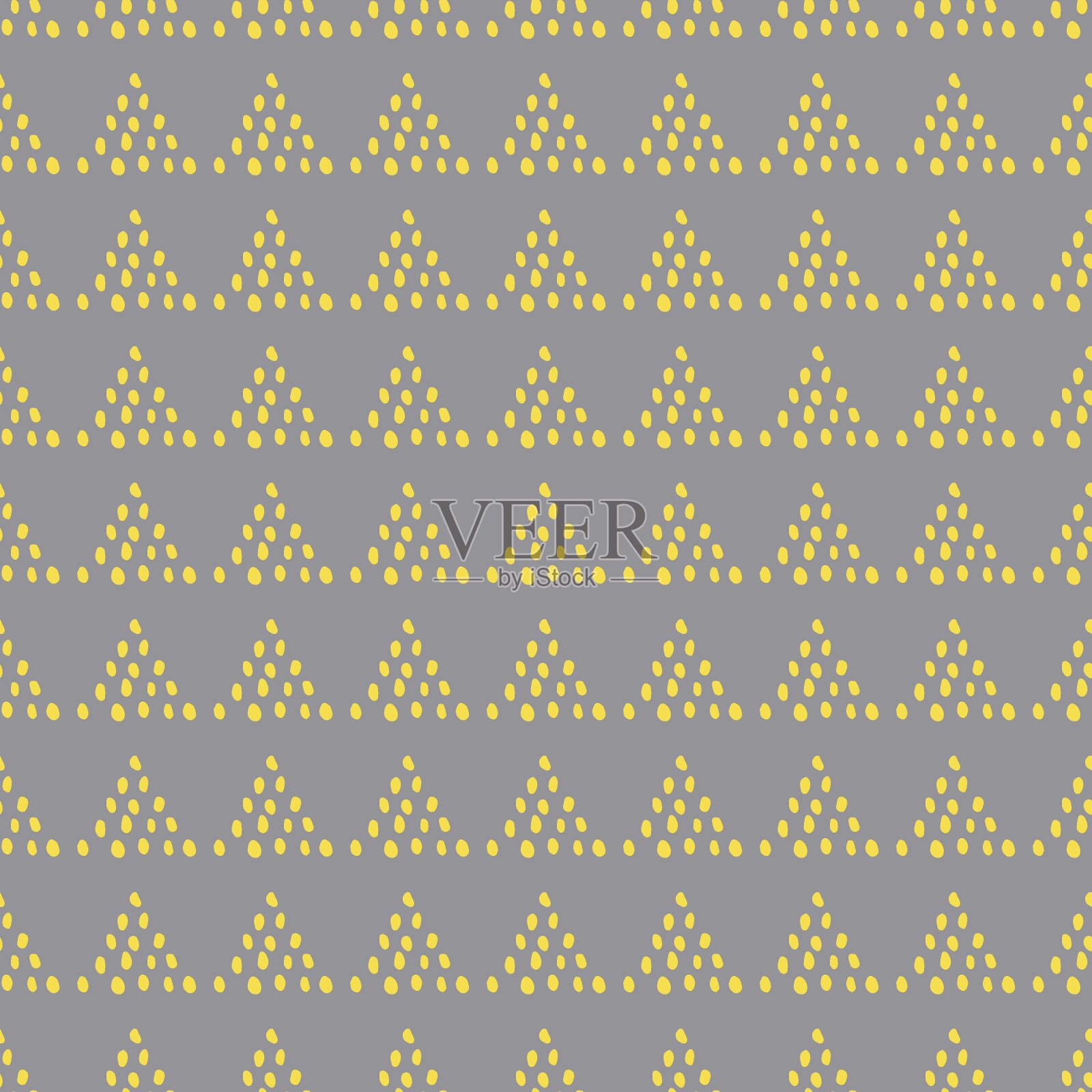 手绘现代涂鸦无缝模式。灰色背景上的黄色三角形插画图片素材