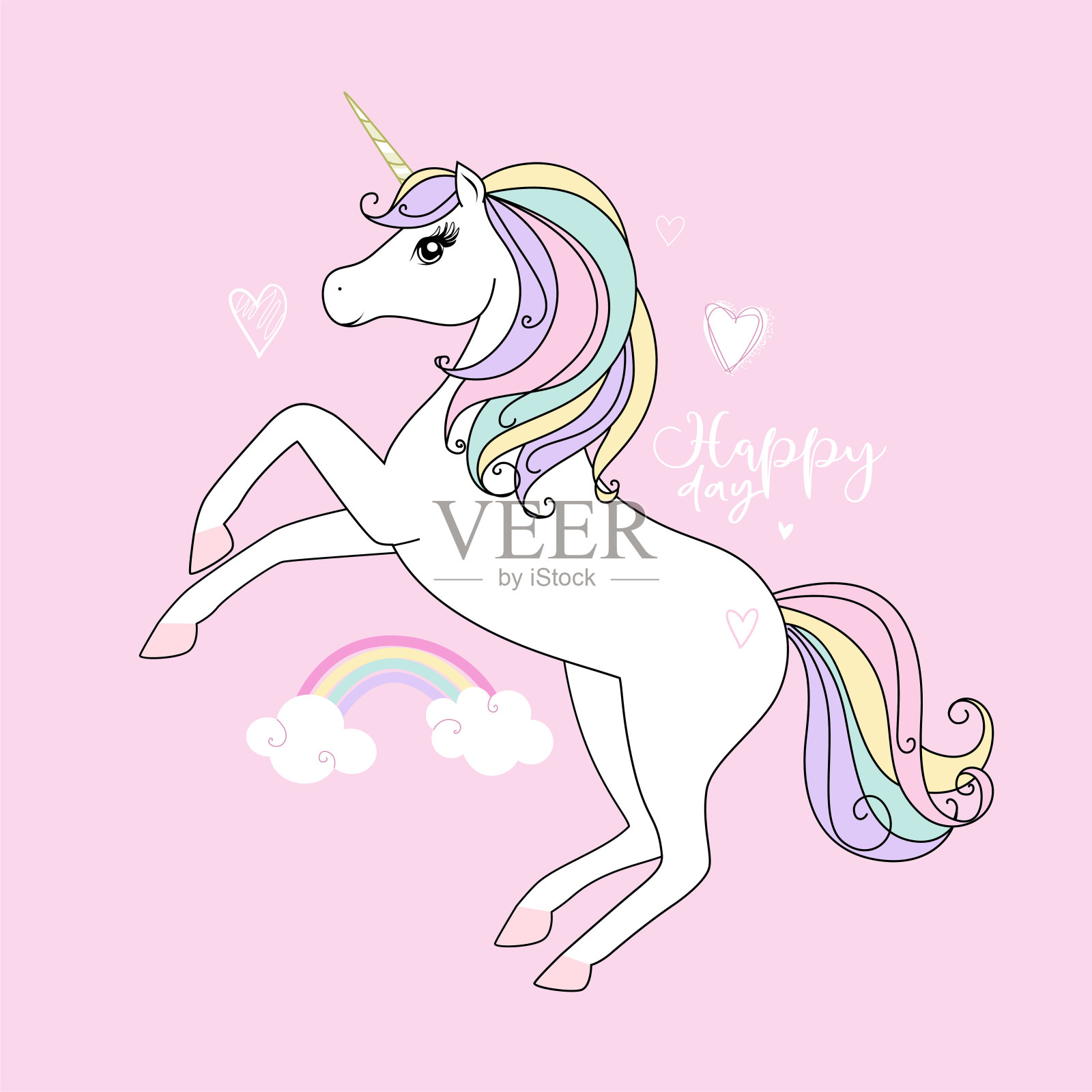 可爱的白色小独角兽。柔和的柔和的颜色。向量。设计元素图片