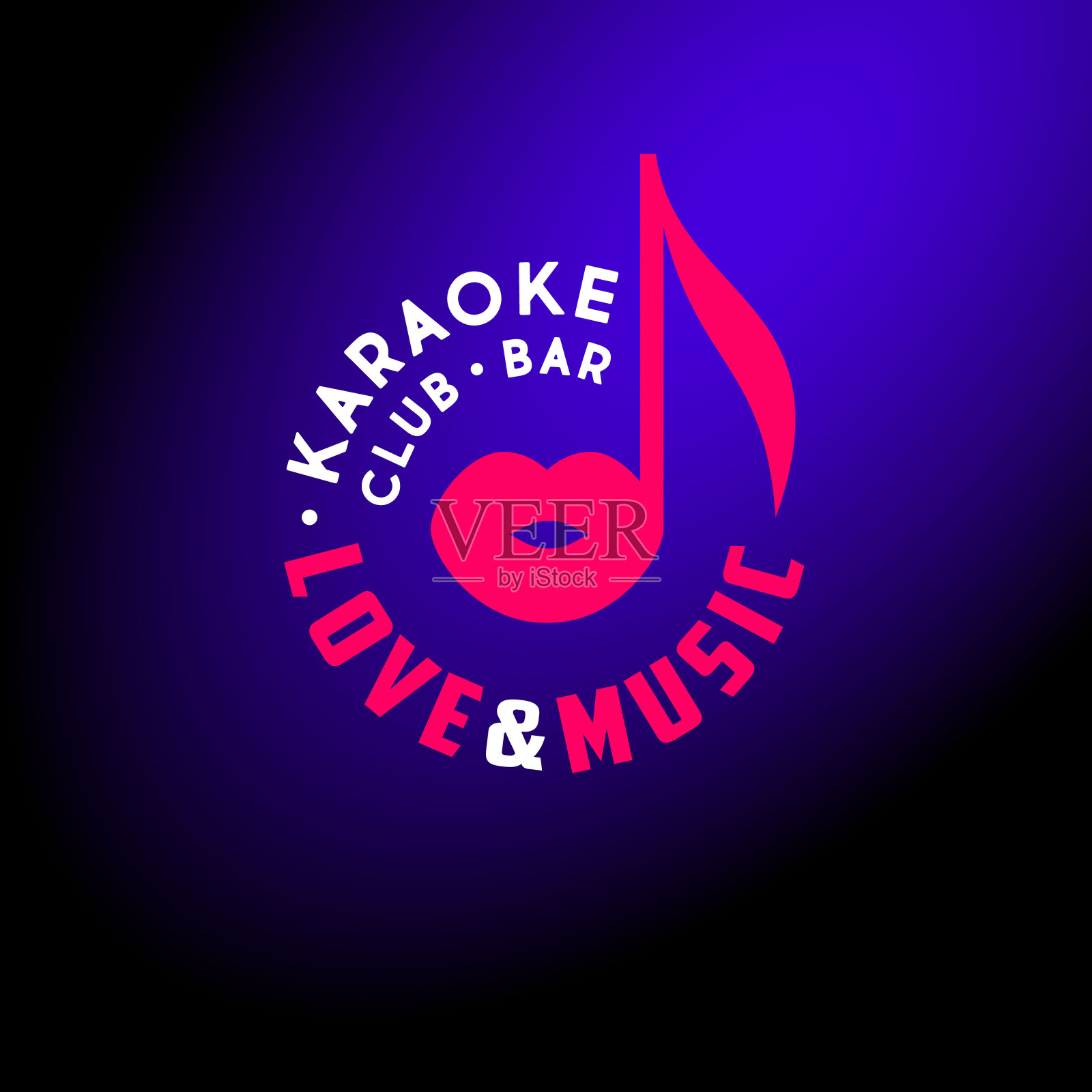 喜欢音乐的标志。图标由音符和红唇组成。插画图片素材