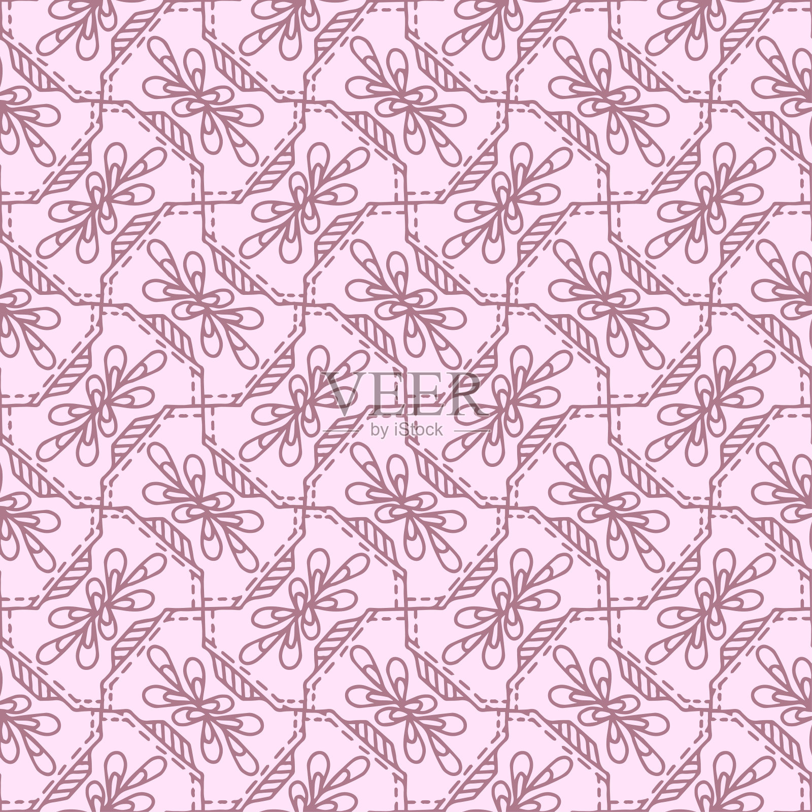 无缝模式抽象的深紫色花在浅紫色背景，矢量，马赛克插画图片素材