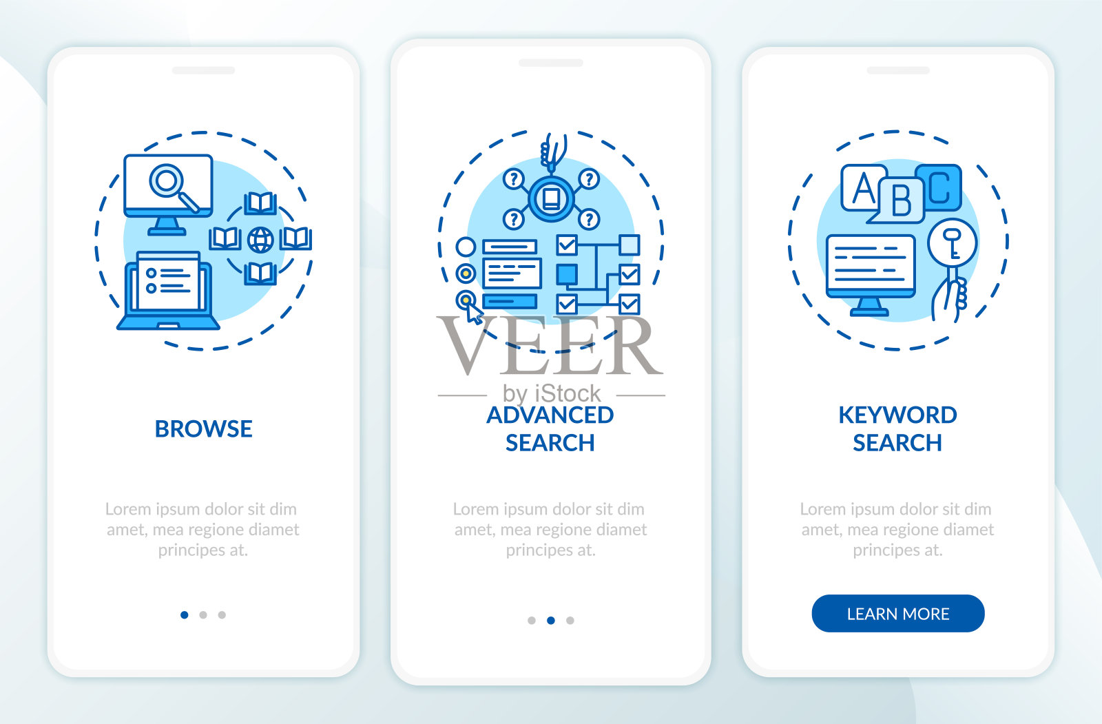在线图书馆搜索类型的登录移动应用程序页面屏幕上的概念插画图片素材