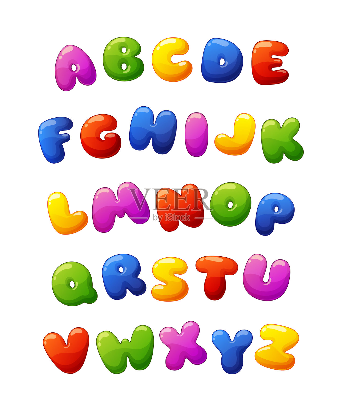 可爱的卡通光泽彩色字母。矢量字体的孩子隔离在白色背景设计元素图片