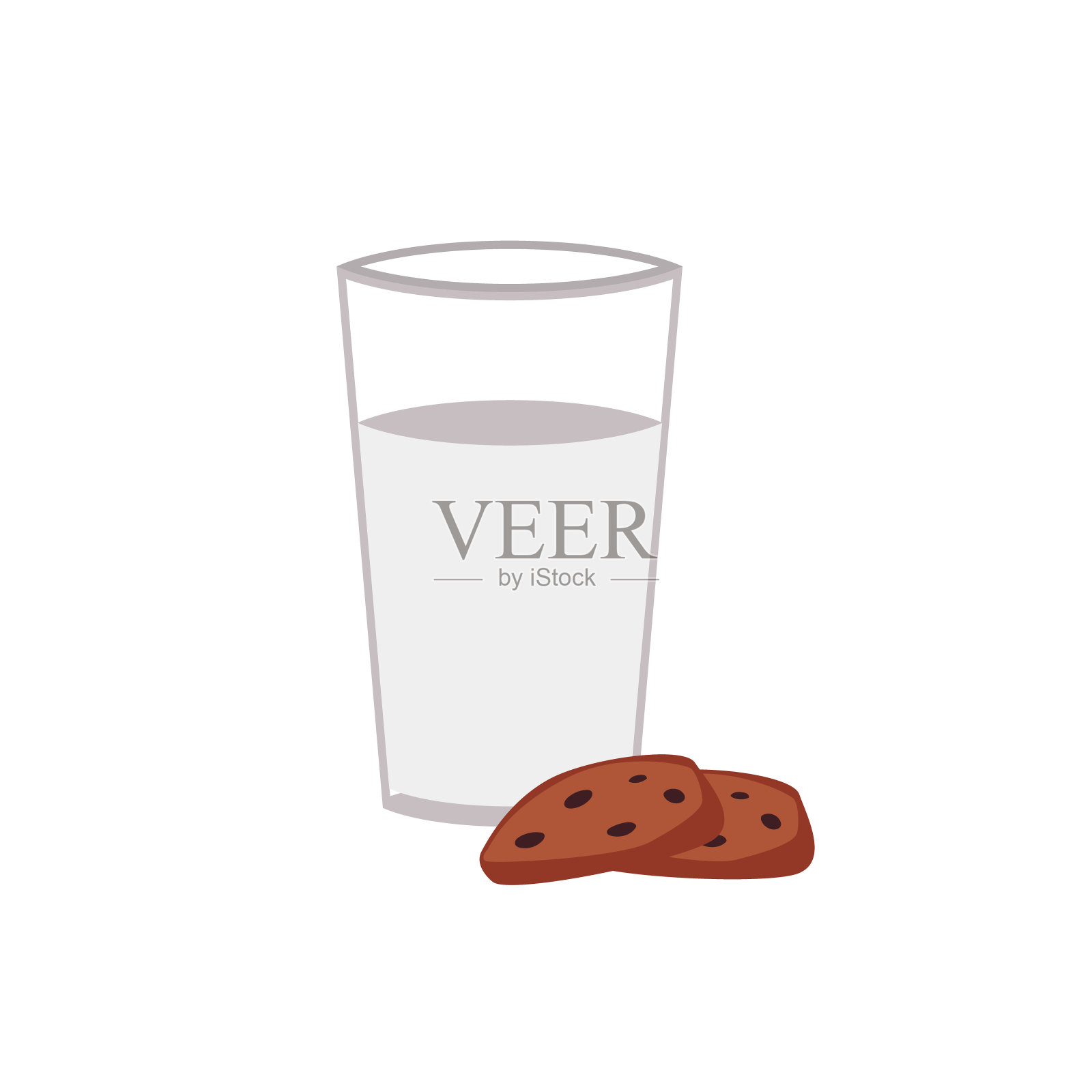 牛奶和饼干-卡通食品餐孤立在白色背景。插画图片素材