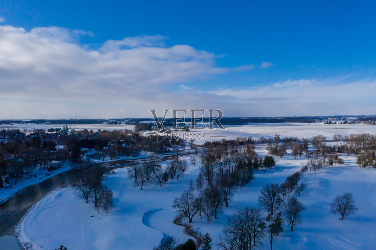 航拍格兰河在康内斯托哥靠近圣雅各布斯村，滑铁卢，加拿大，安大略省照片摄影图片