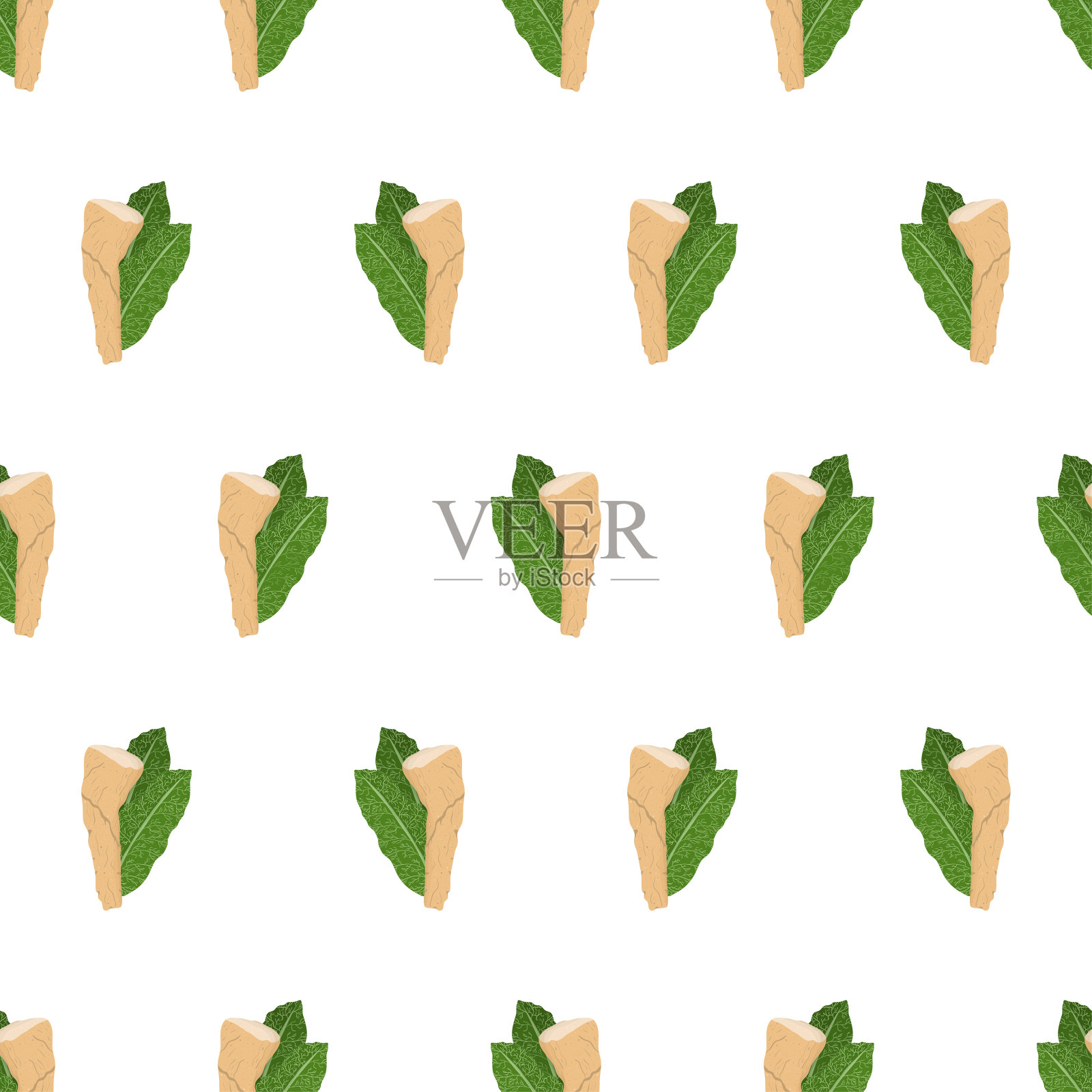 无缝的格局与绿叶背后的山葵根。矢量自然图形背景。天然纺织。插画图片素材