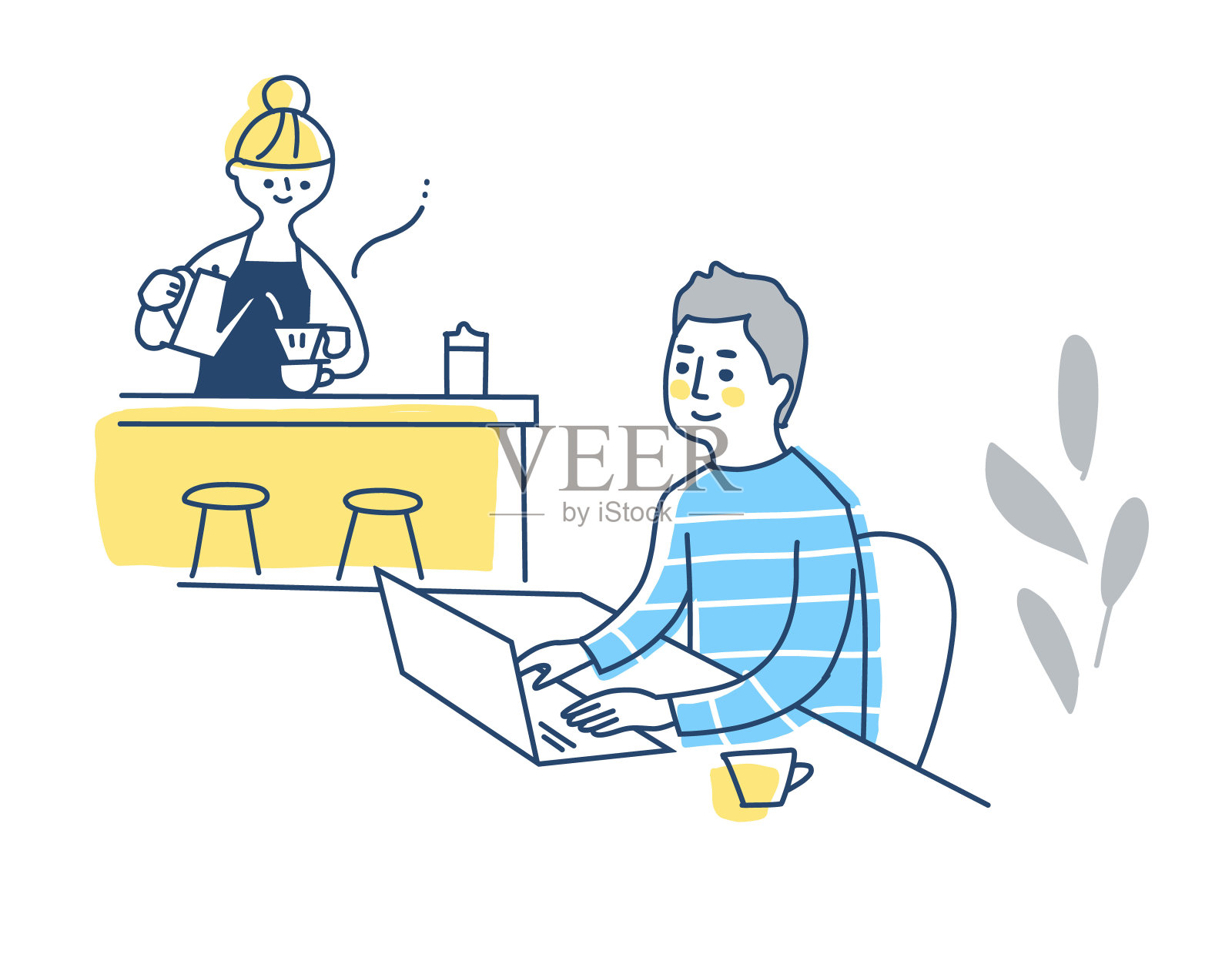一个在家远程工作的男人插画图片素材