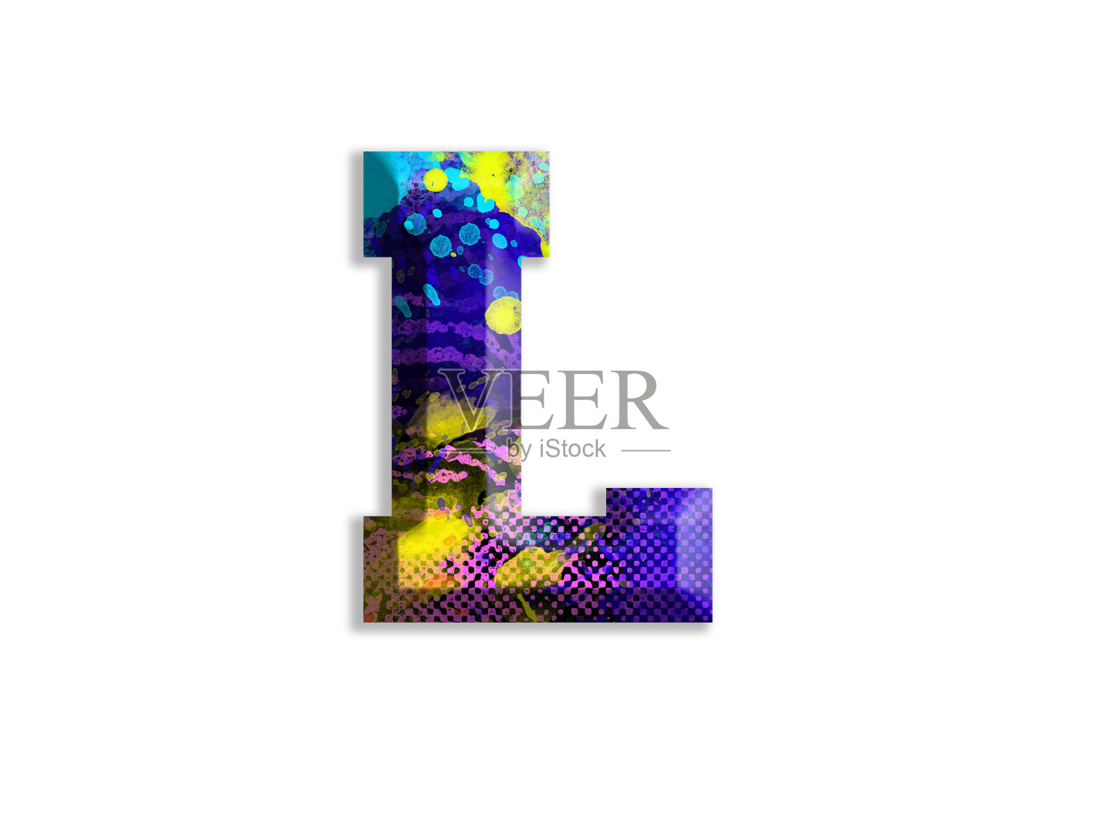 3D插图，街头艺术涂鸦风格字母L，喷枪墨水喷溅粗体照片摄影图片