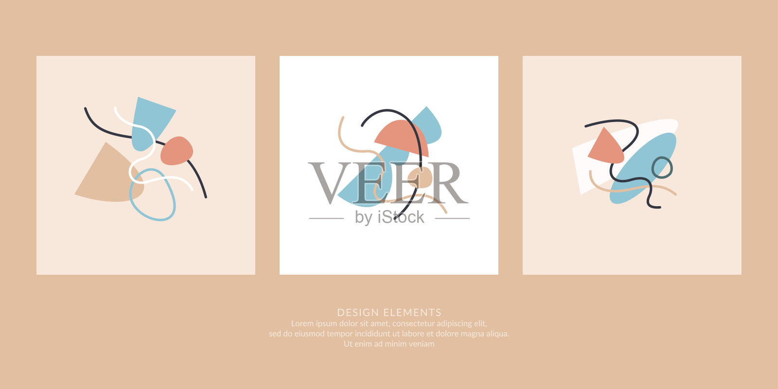 一套海报。流行风格的以抽象元素为主的艺术作品。你的设计背景。插画图片素材