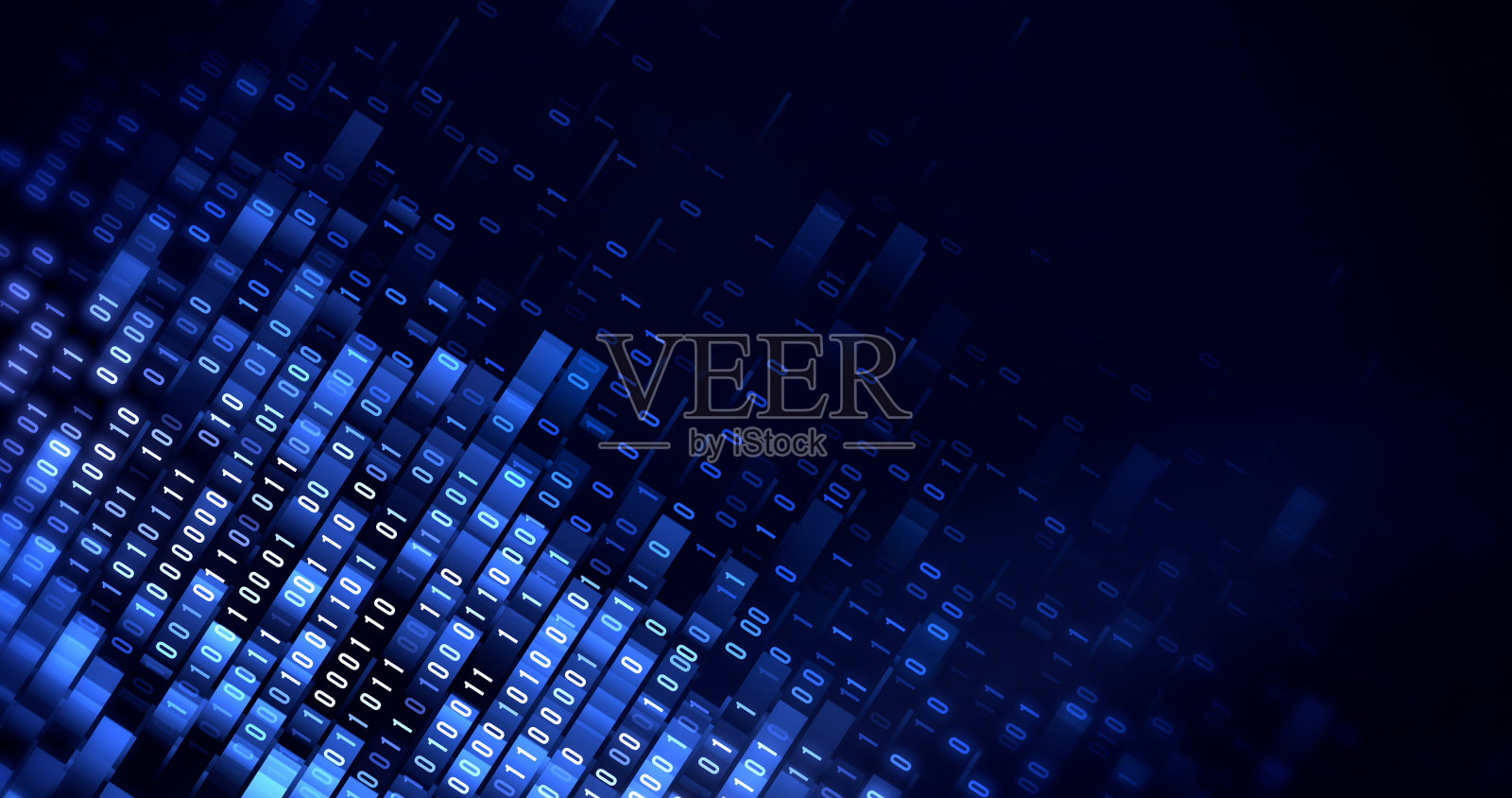 二进制代码-蓝色背景-数据传输，人工智能，云计算照片摄影图片