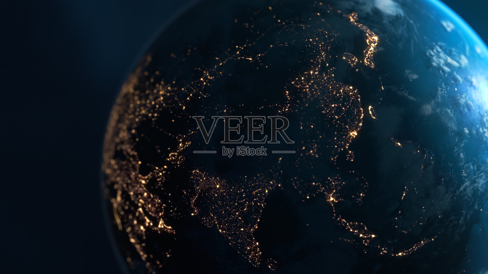 夜晚的亚洲-行星地球，城市灯光，太空照片摄影图片