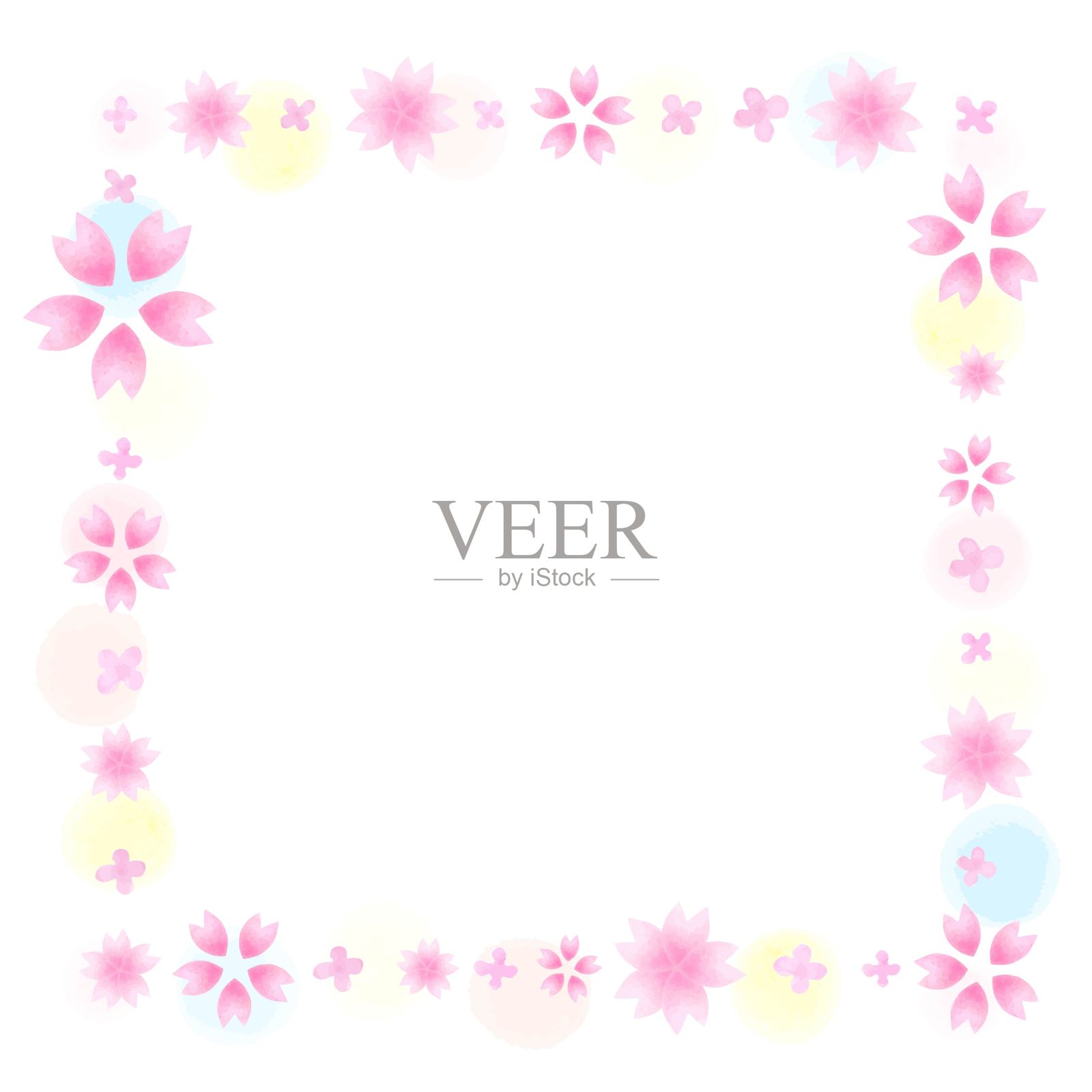 水彩樱花方框插画图片素材