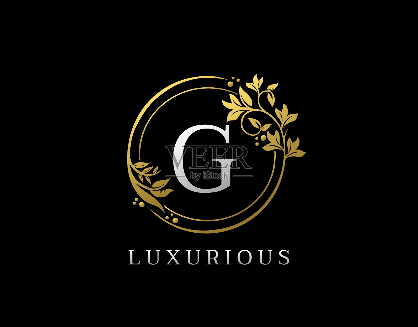 豪华金圈G字花卉设计。插画图片素材