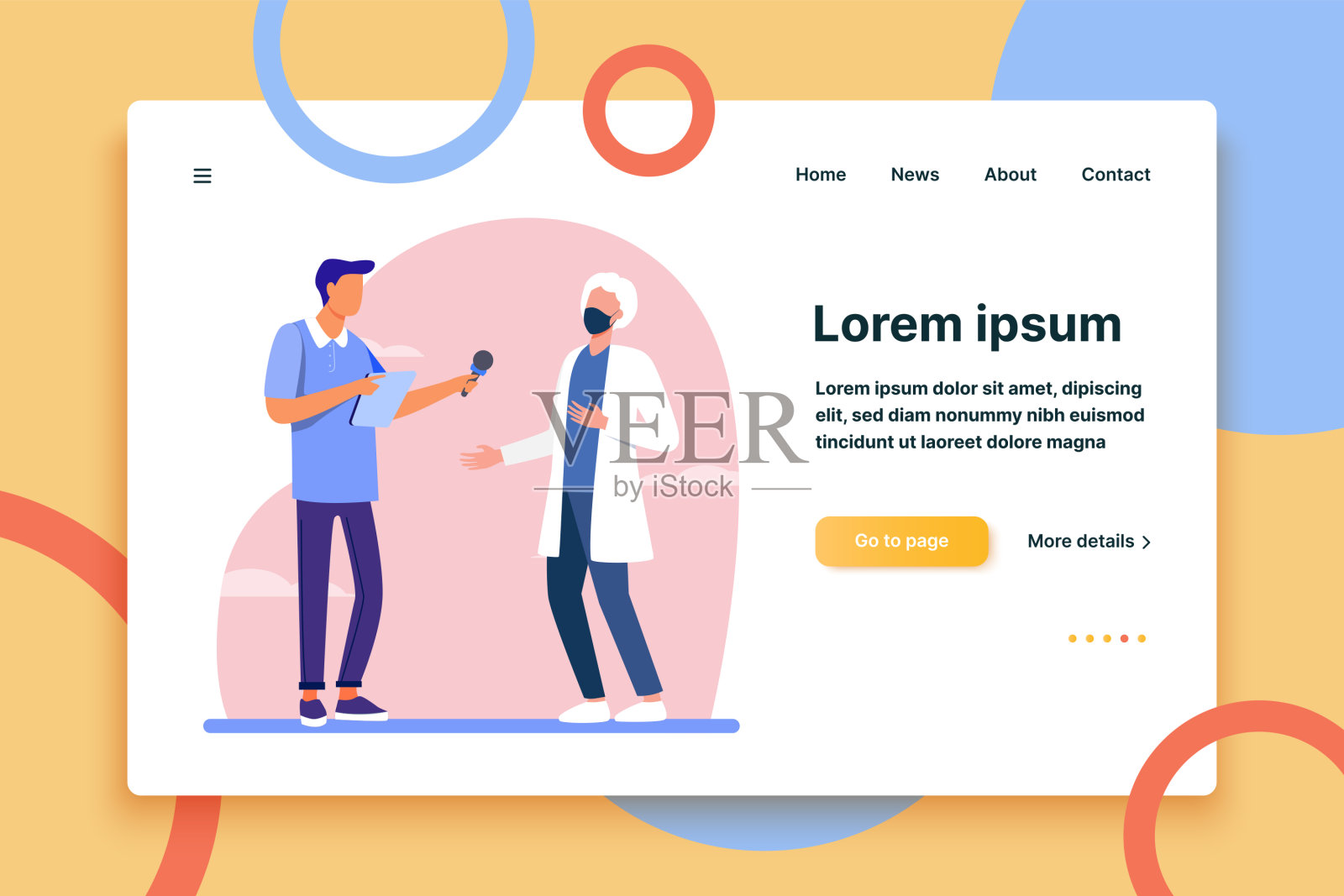 一个戴着面具采访医生的年轻人插画图片素材