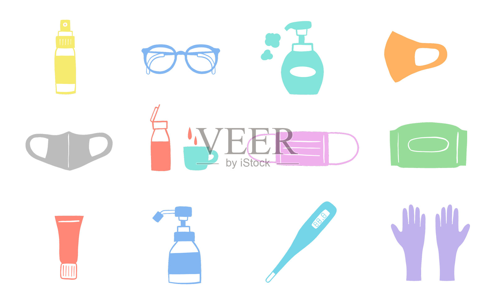 医用口罩消毒液瓶插画图片素材