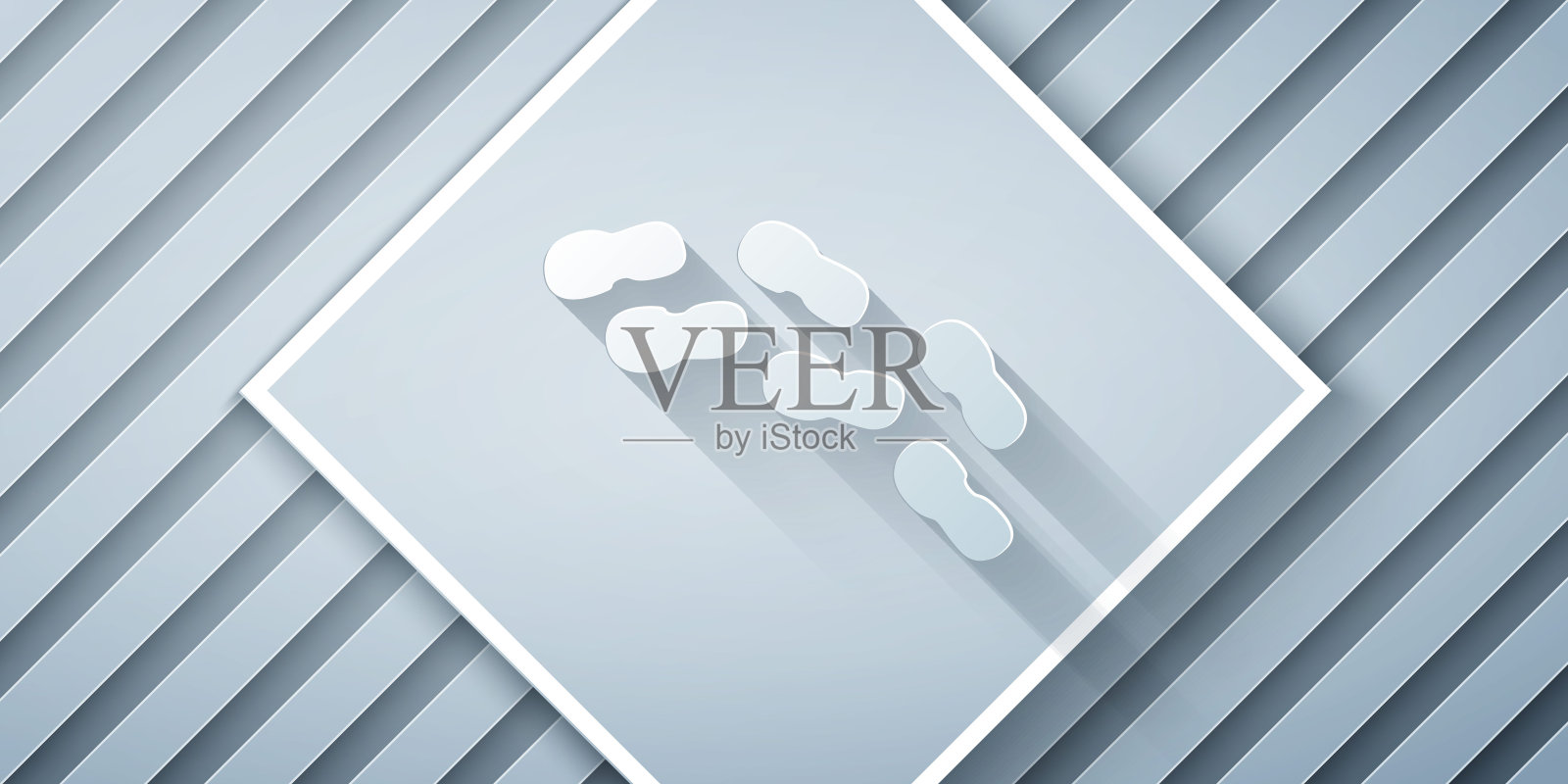 剪纸人类脚印鞋图标孤立在灰色背景。鞋鞋底。纸艺术风格。向量插画图片素材