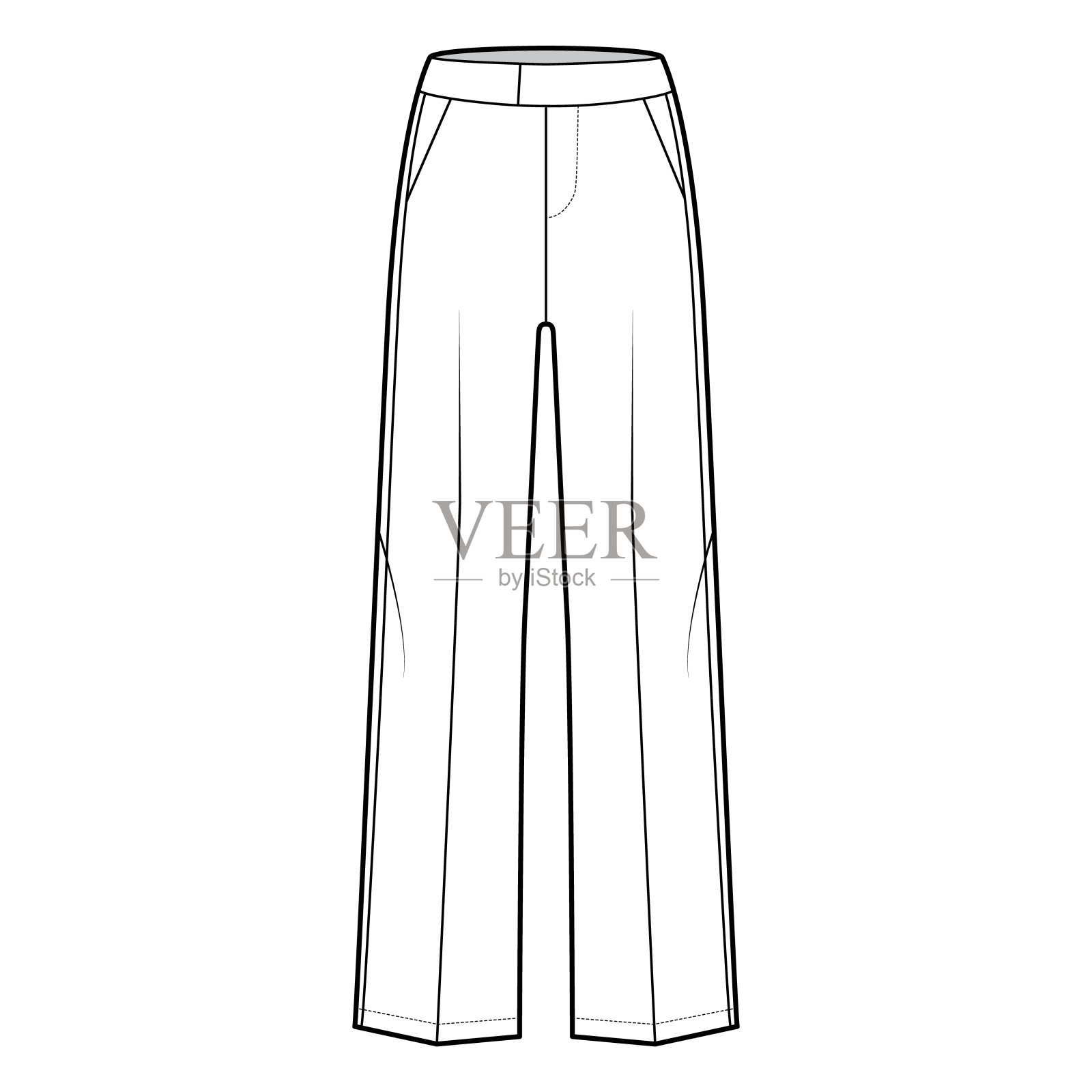 裤子燕尾服技术时尚插图与延伸低腰，上升，全长，斜口袋，侧缎子条纹插画图片素材