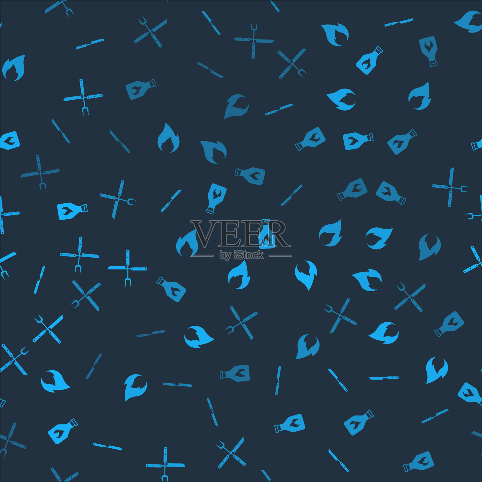 设置烧烤刀火焰番茄酱瓶和图标素材