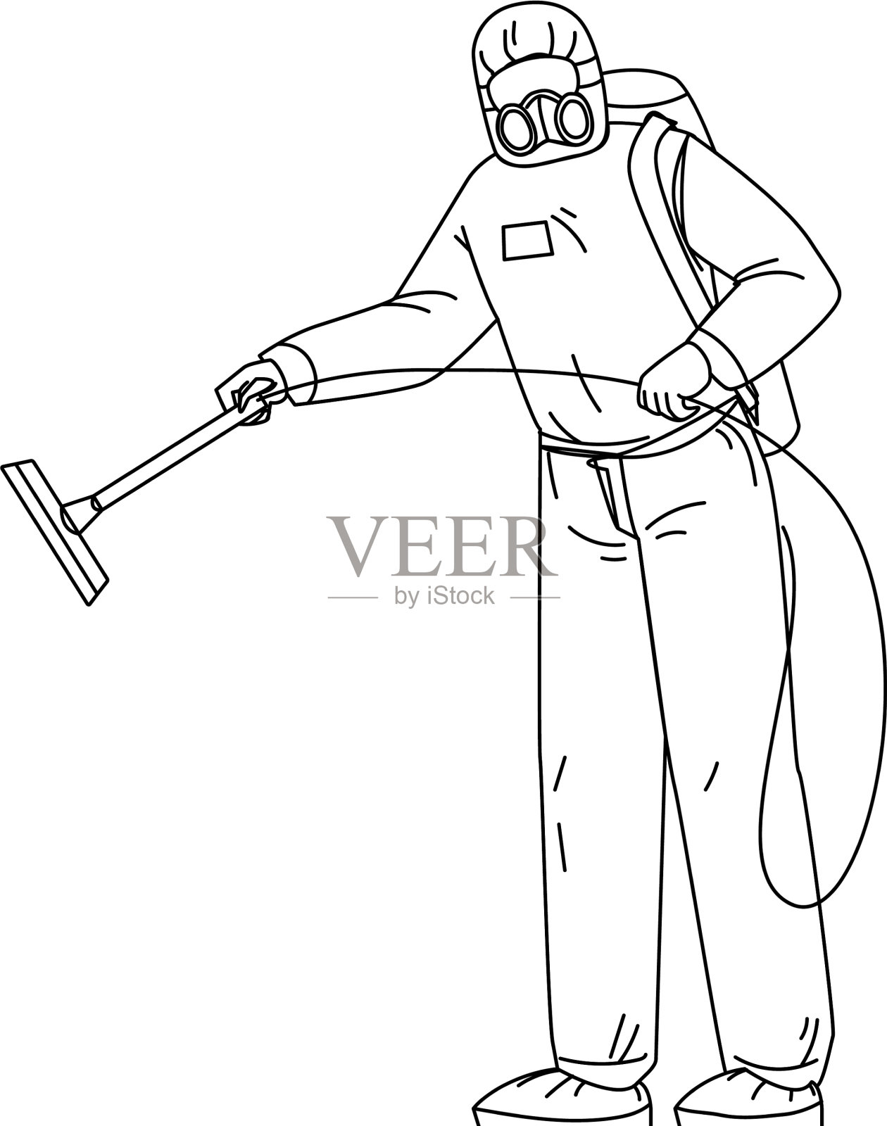 穿着防护服的人正在给阳台消毒设计元素图片