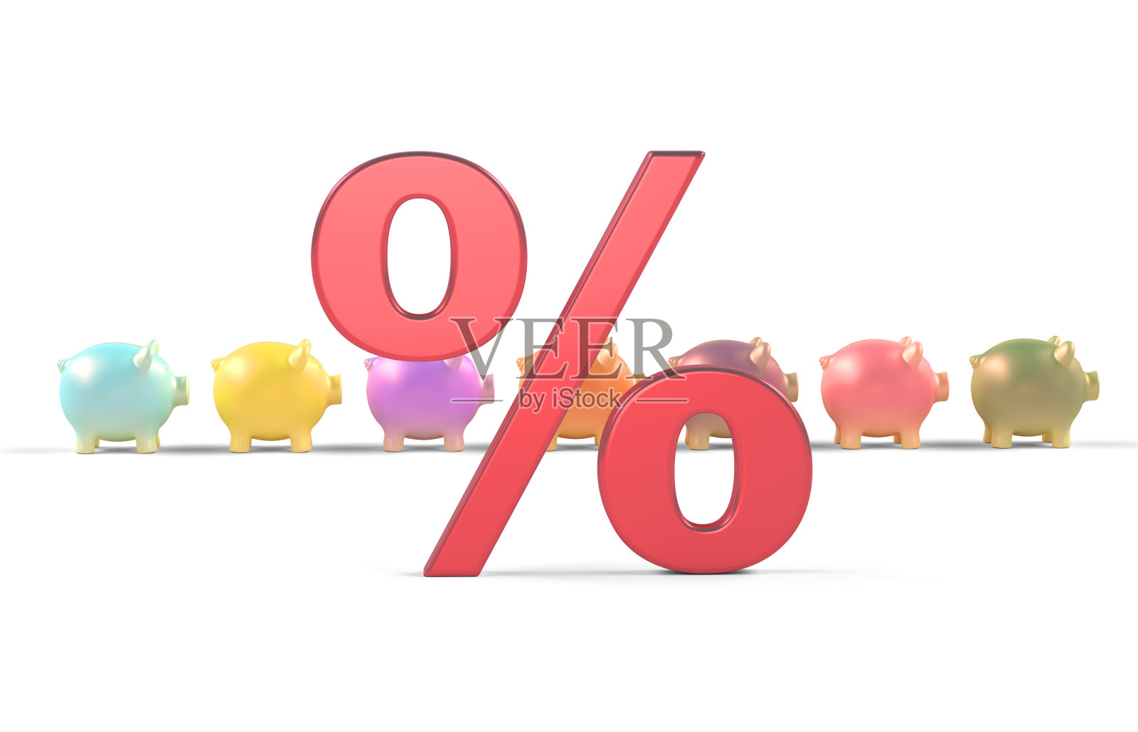 多色储蓄罐孤立在白色背景-圆圈-与百分比照片摄影图片