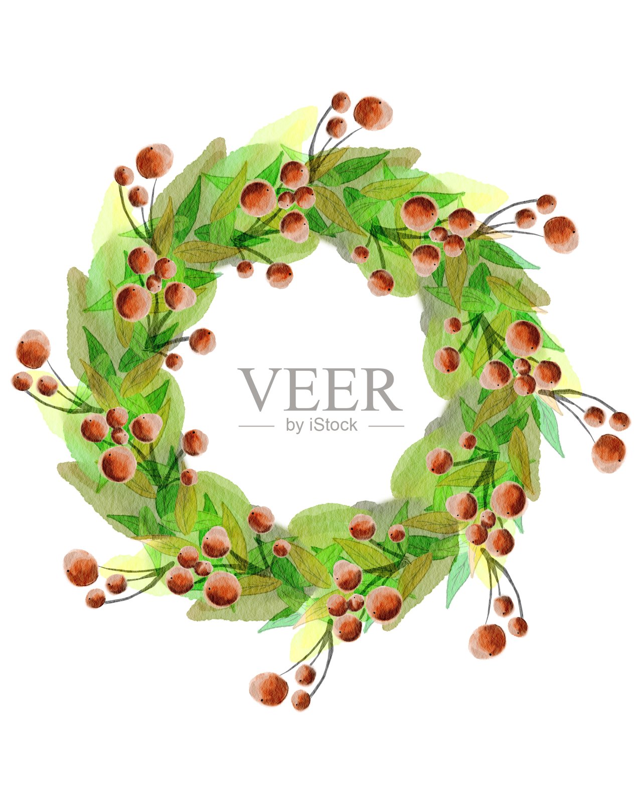 在纹理纸上手绘水彩插图。花卉设计元素与树叶和浆果。创建专门为婚礼邀请，贺卡，博客，标志，印刷和更多。插画图片素材