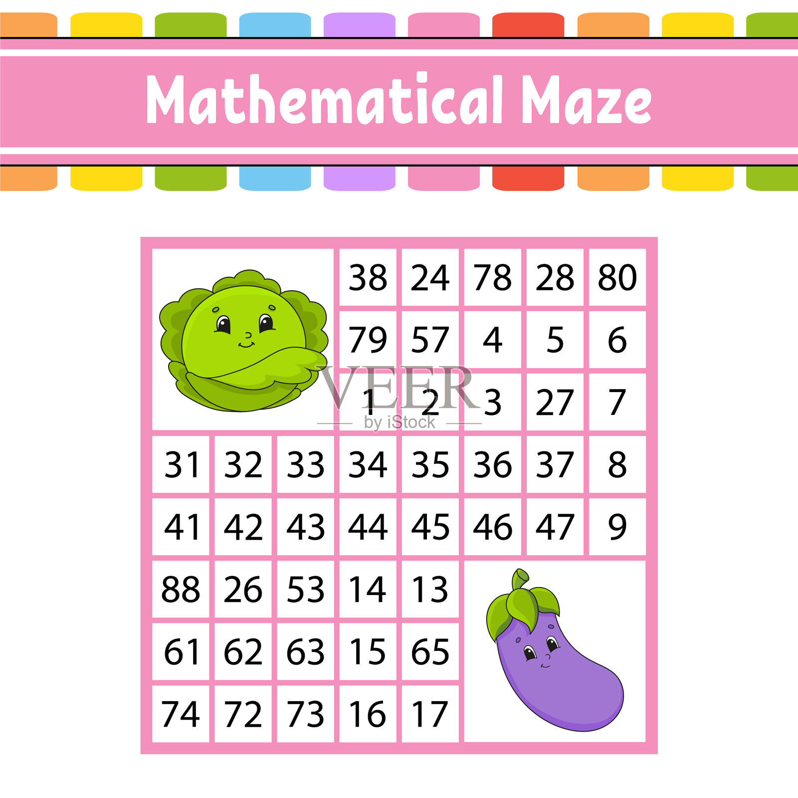 数学迷宫游戏的孩子数字迷宫插画图片素材