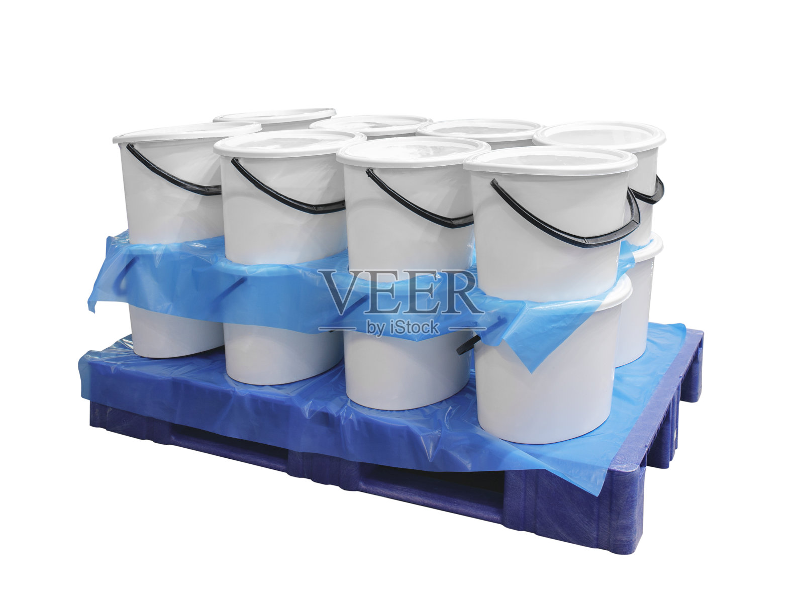 托盘上的多罐白色油漆照片摄影图片