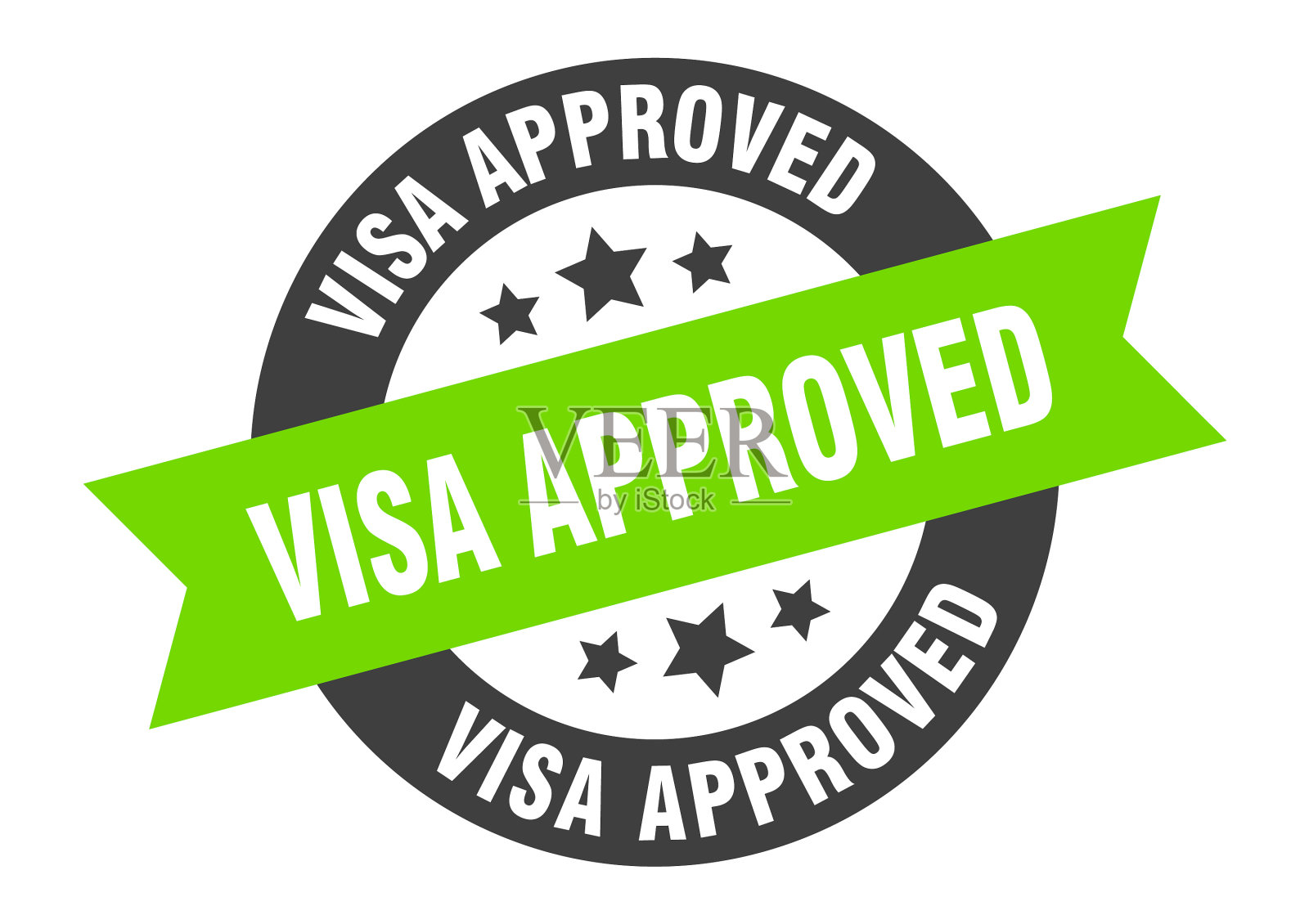 签证批准标志圆丝带贴纸孤立插画图片素材