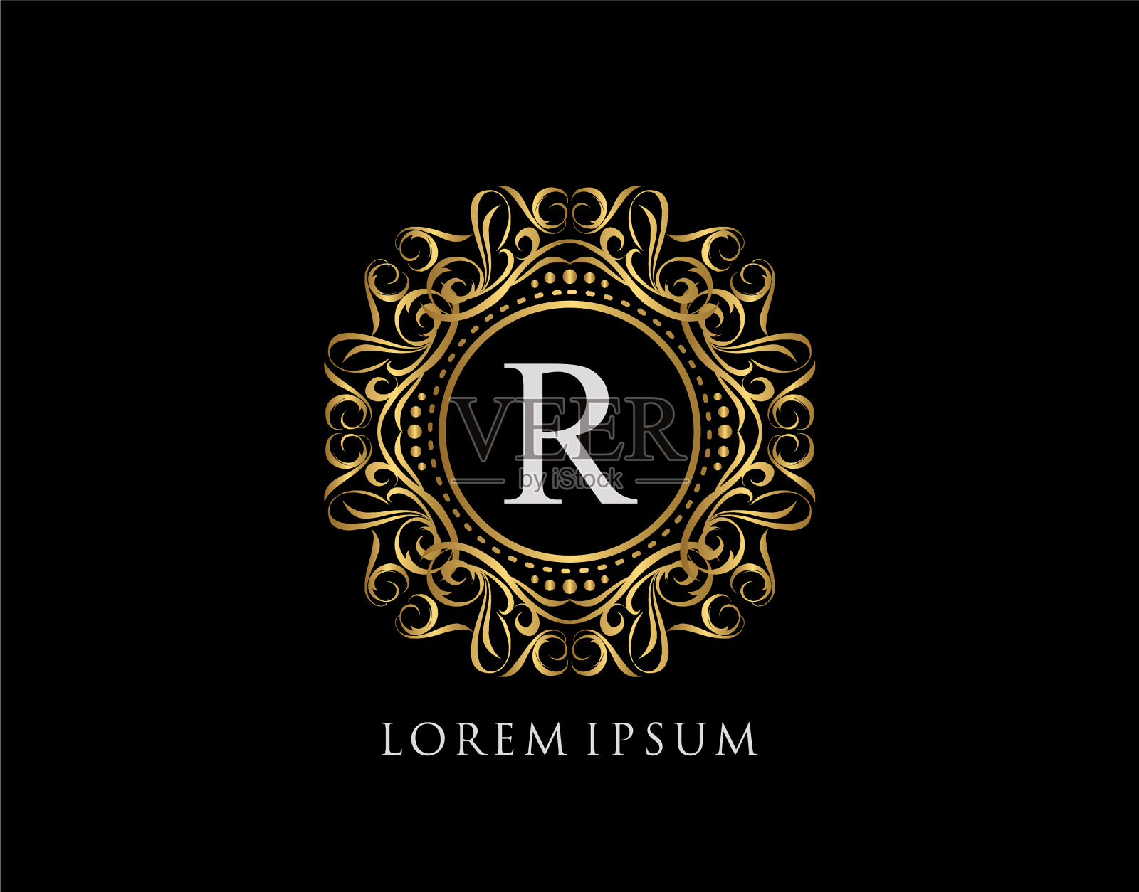 带有字母r图案的书法徽章插画图片素材