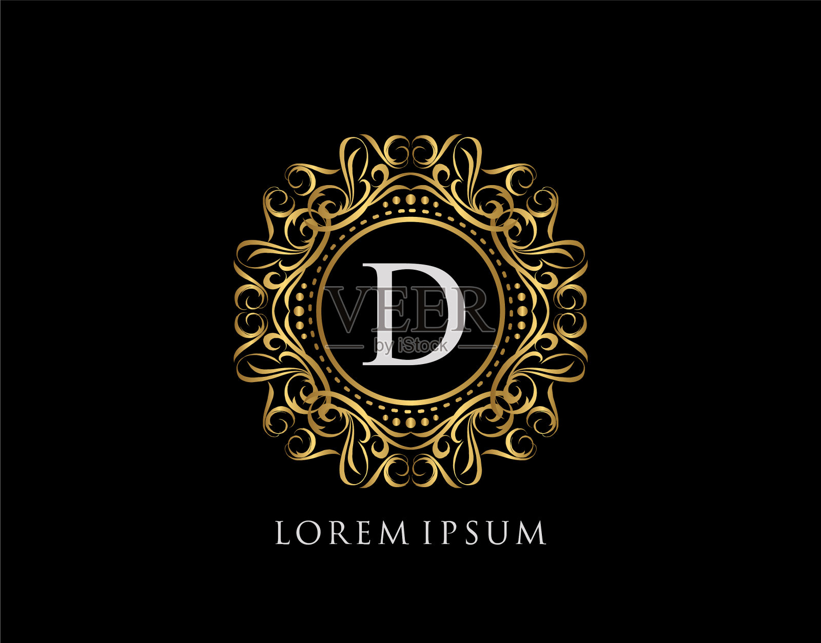 带有字母d图案的书法徽章插画图片素材