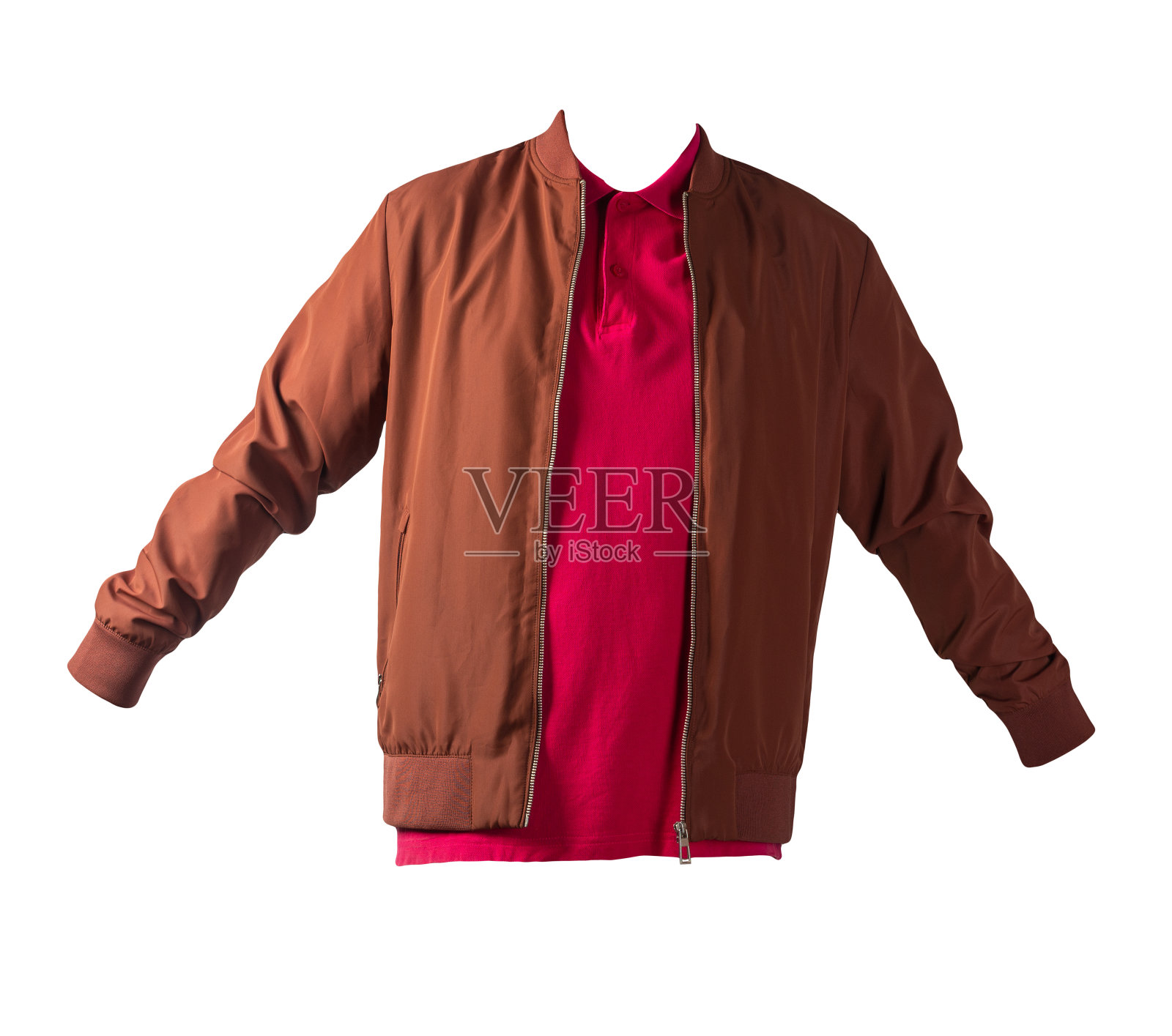 男飞行员夹克和衬衫孤立在白色背景。时尚的休闲装照片摄影图片