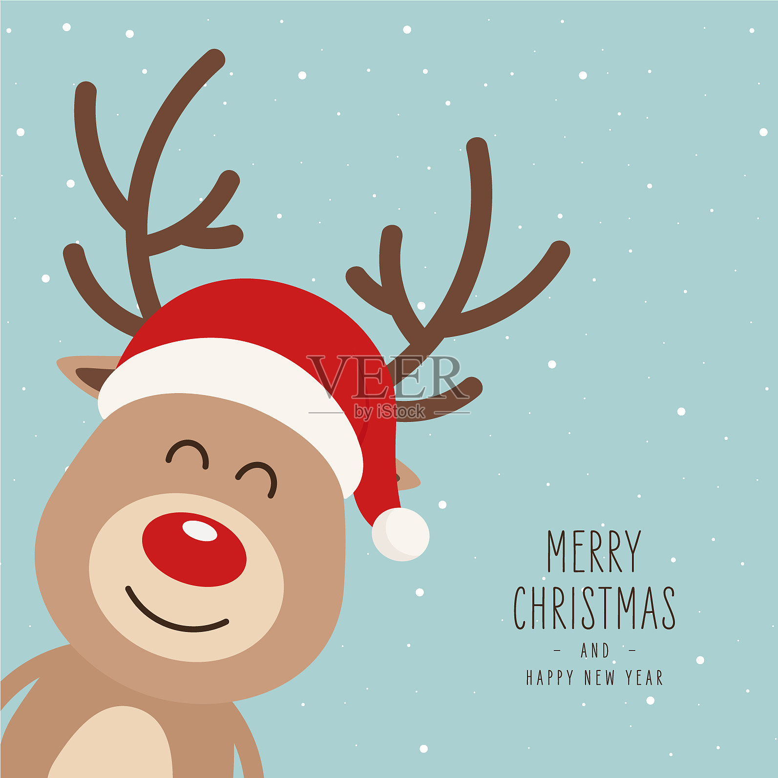 驯鹿红鼻子可爱的卡通圣诞老人有雪插画图片素材