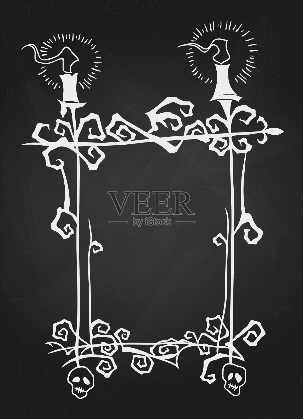 万圣节装饰框架与蜡烛插画图片素材