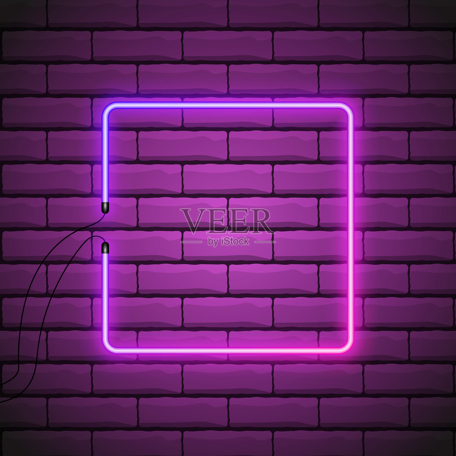 方形粉色霓虹标志逼真的霓虹矩形上插画图片素材