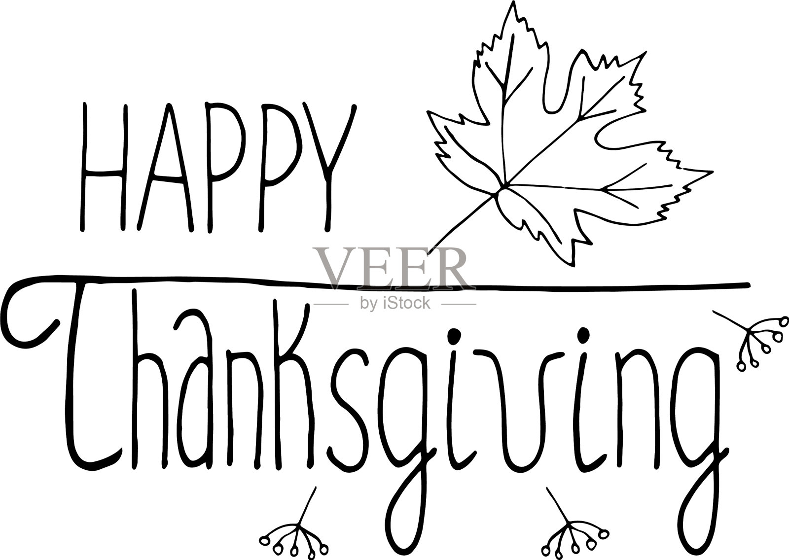 感恩节快乐字母和树叶手绘插画图片素材