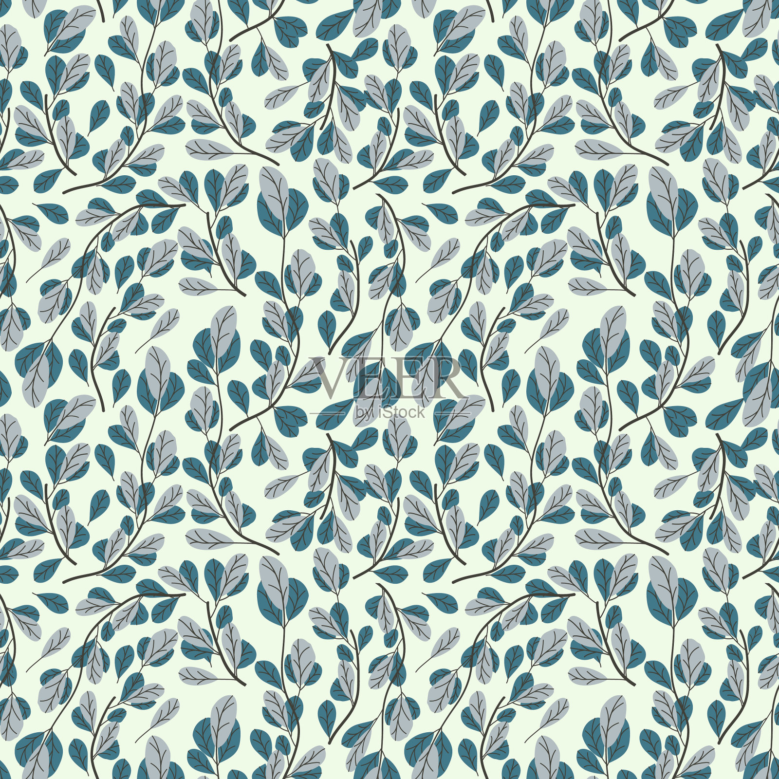 无缝隙的可爱的复古小花带叶插画图片素材