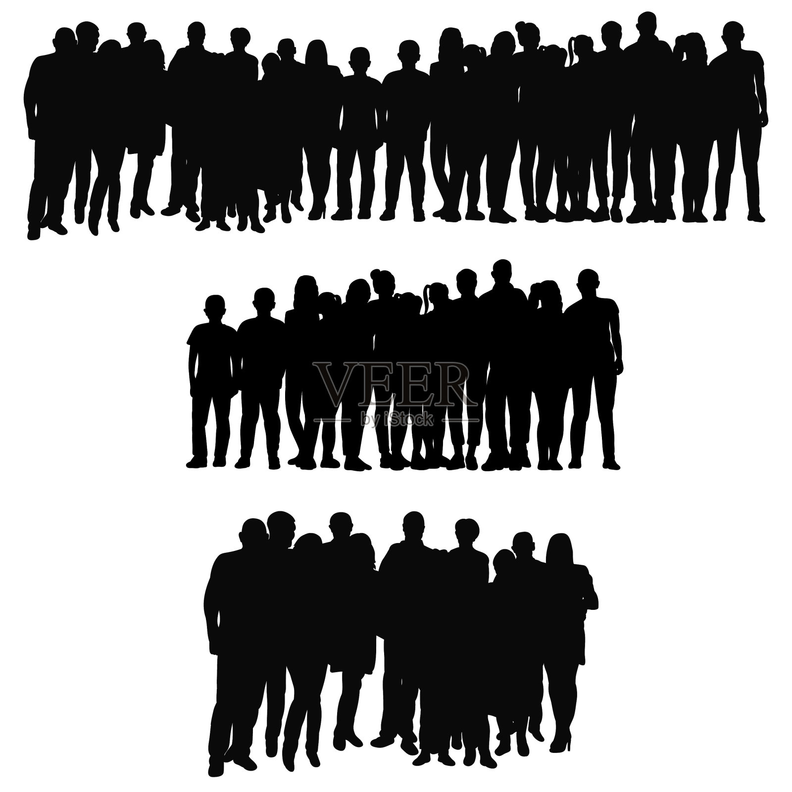 孤立的黑色剪影聚集着人们插画图片素材