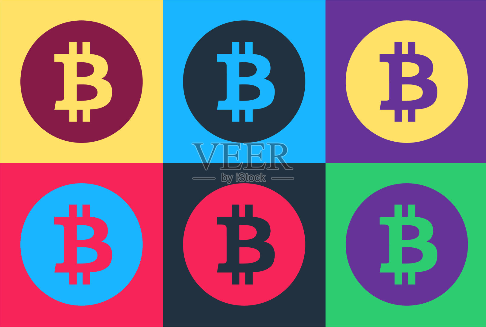 流行艺术加密货币币比特币图标孤立插画图片素材