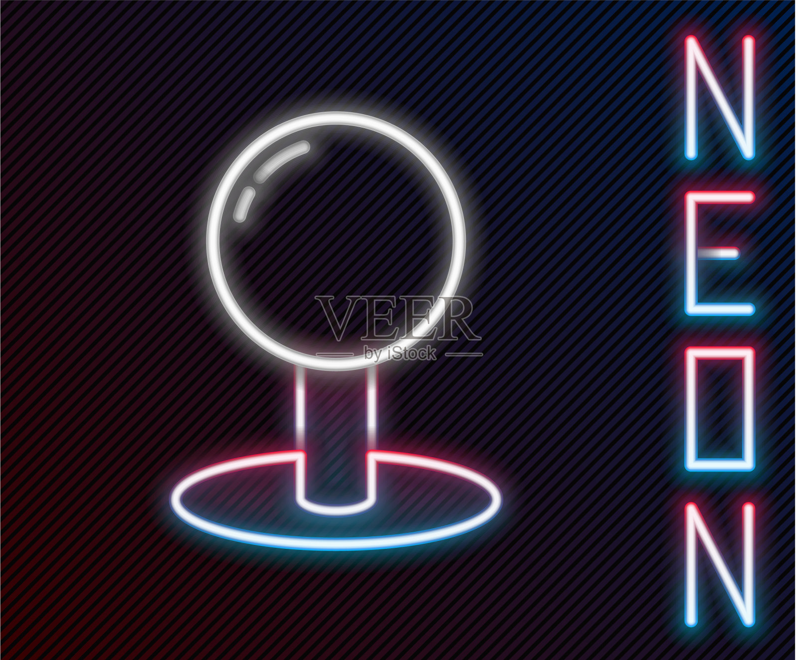 发光的霓虹灯线推针图标孤立在黑色插画图片素材