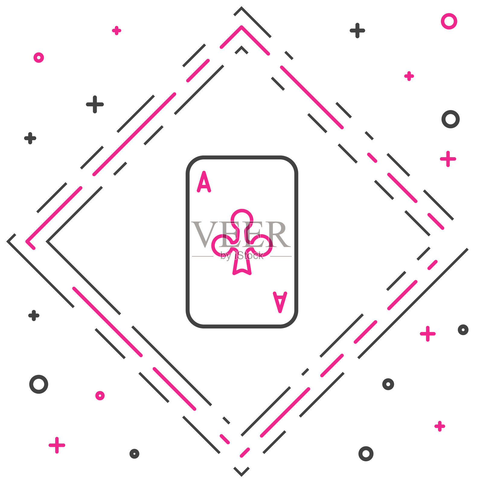 扑克牌线与梅花符号图标隔离插画图片素材