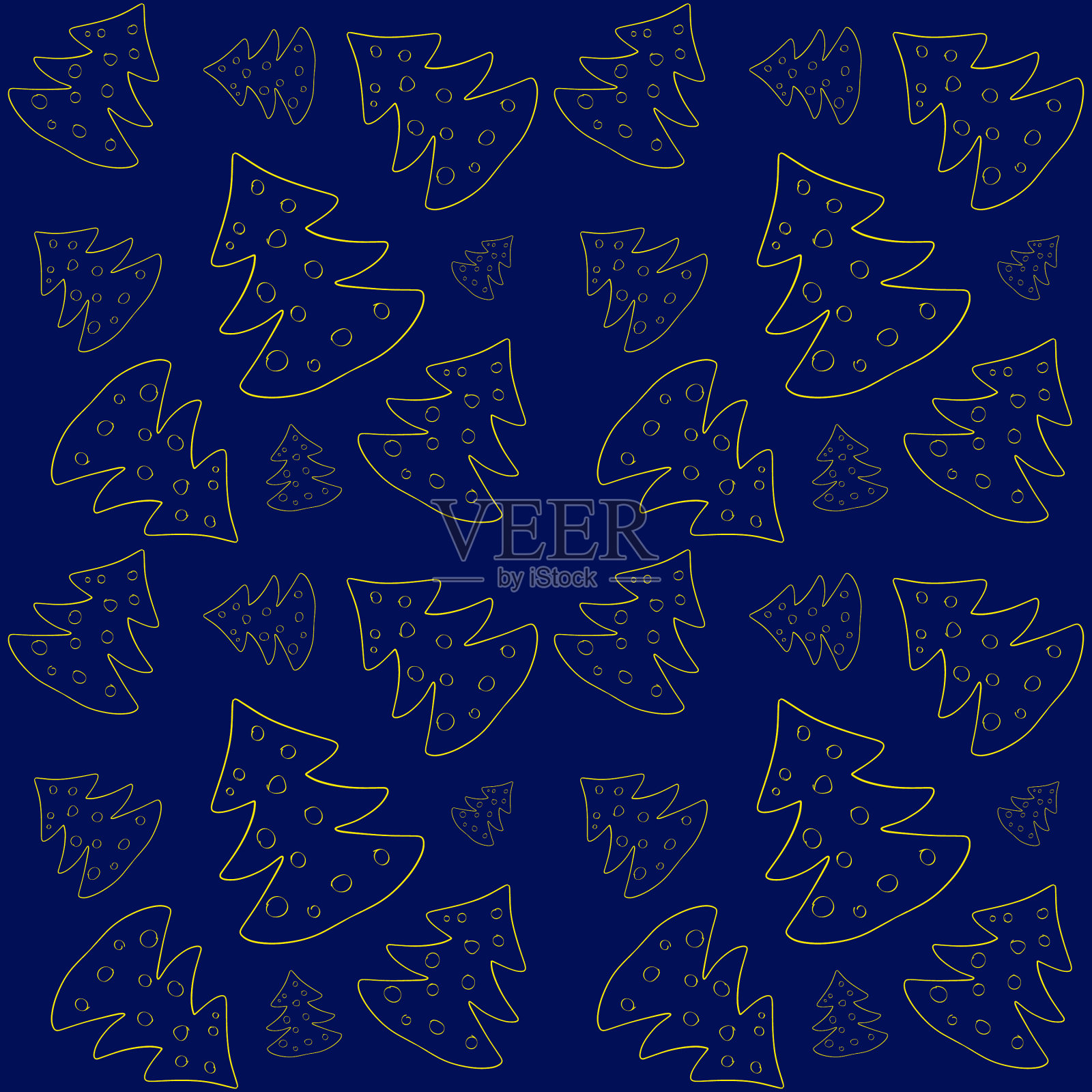 无缝的轮廓图案一个黄色的圣诞插画图片素材