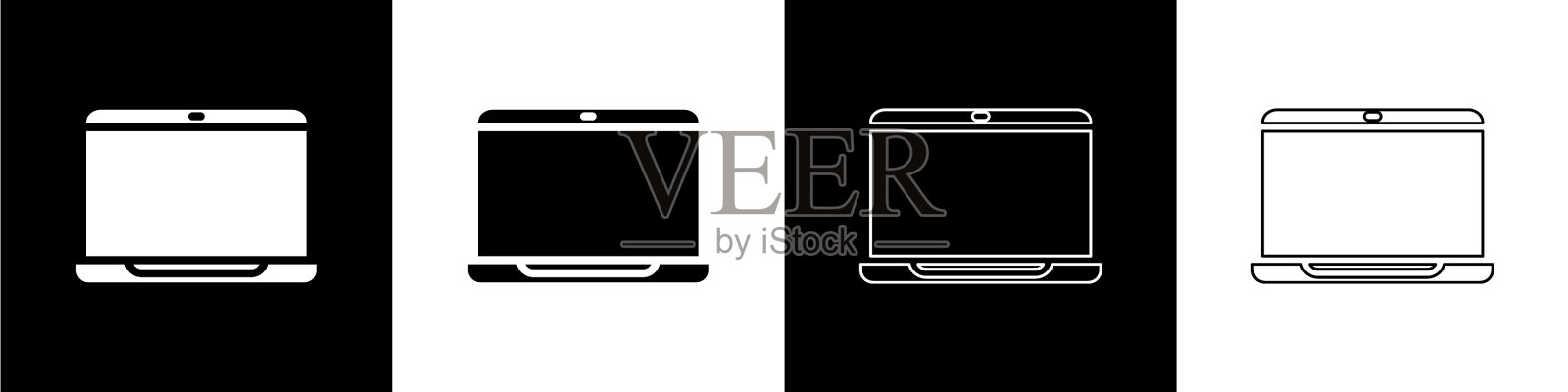 设置笔记本电脑图标隔离在黑色和白色图标素材