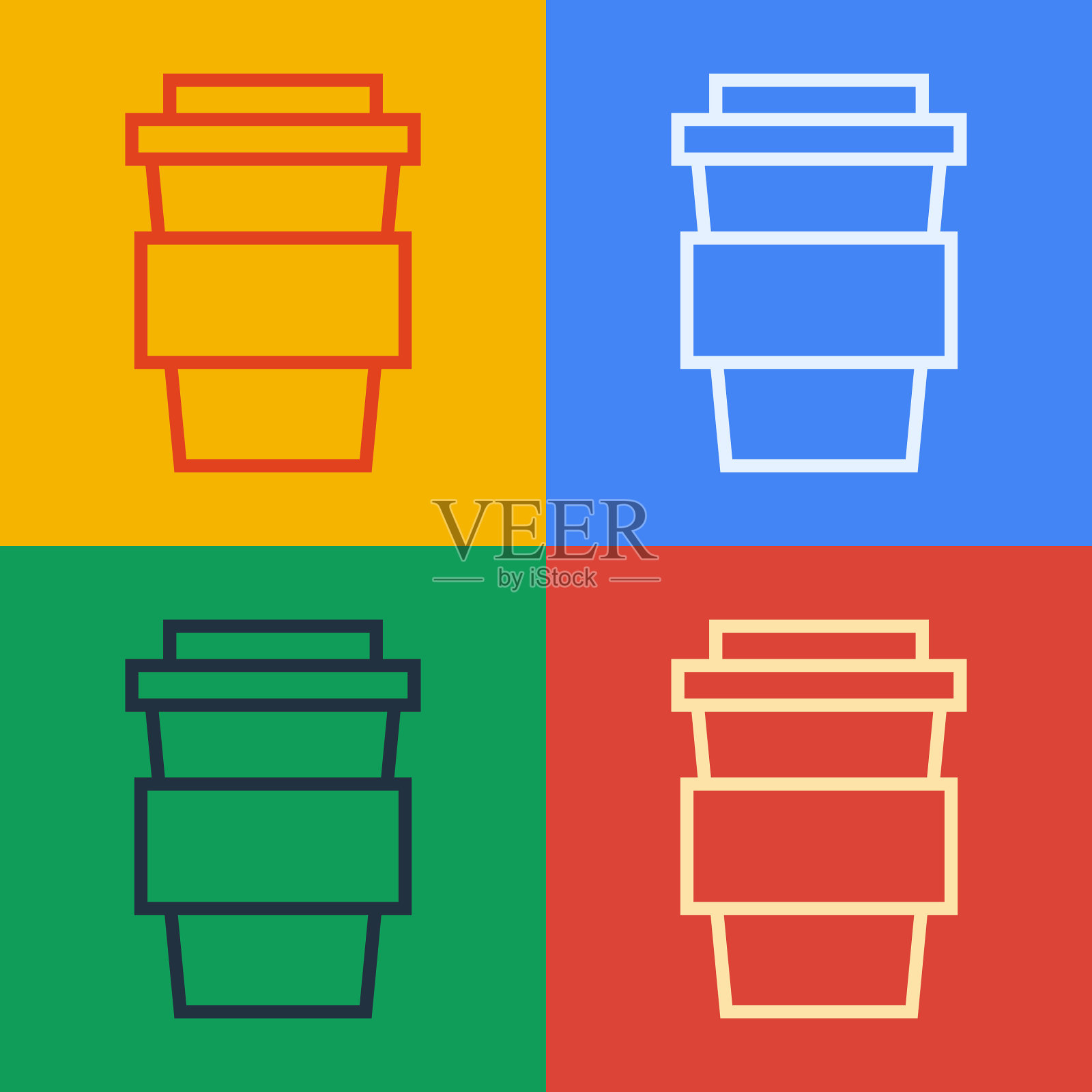 流行艺术线咖啡杯去图标孤立上插画图片素材