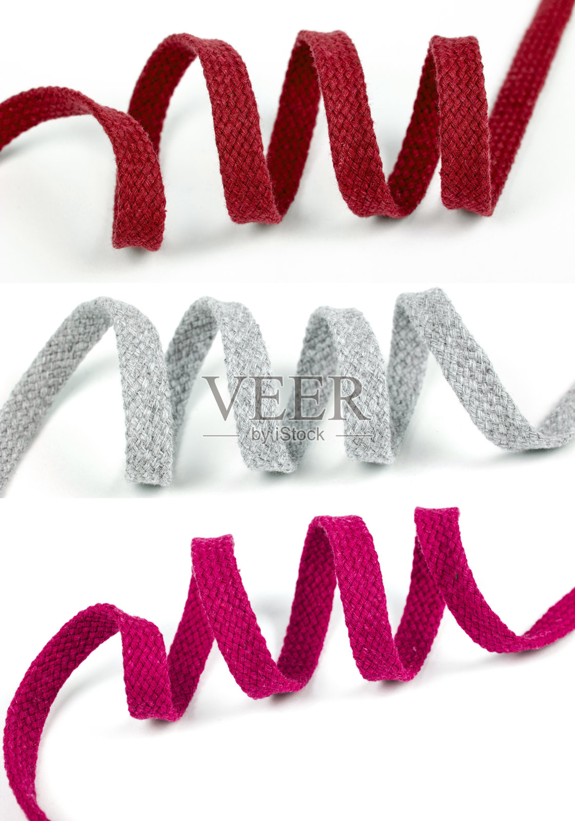 红色彩色卷曲螺旋生态天然棉平绳花边捻草股绳套索照片摄影图片