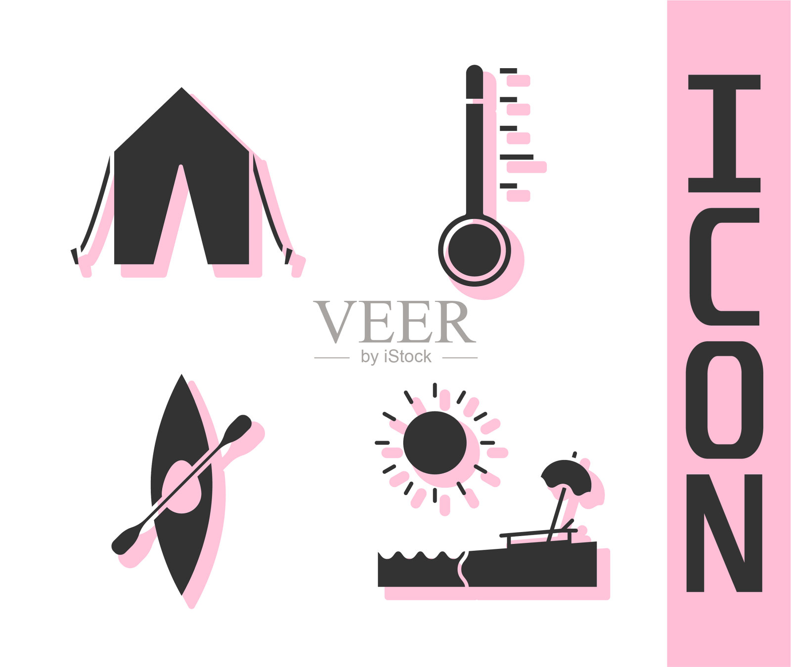 海滩设置伞和椅子旅游帐篷图标素材