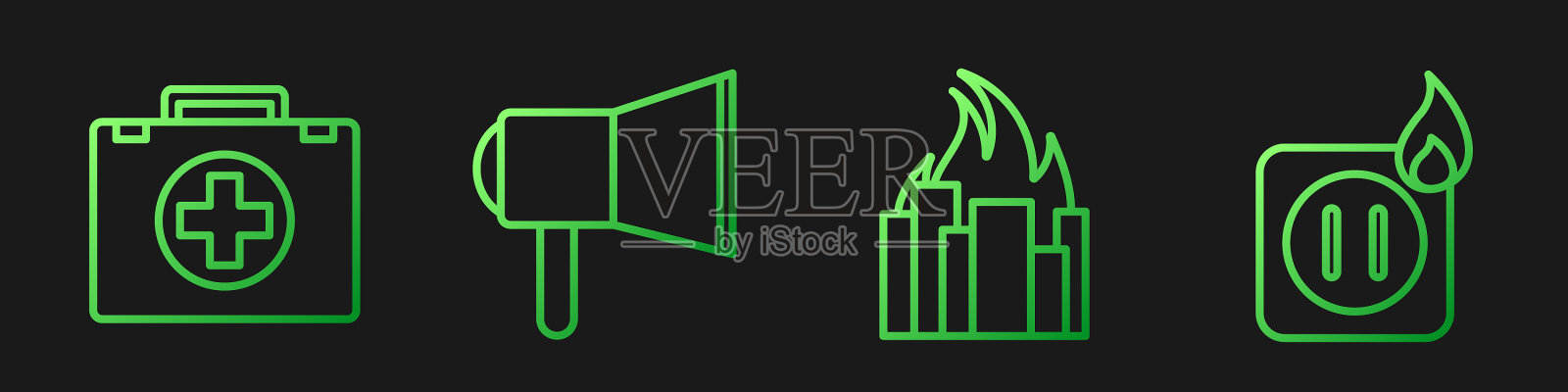 在正在燃烧的建筑物中放置急救箱插画图片素材