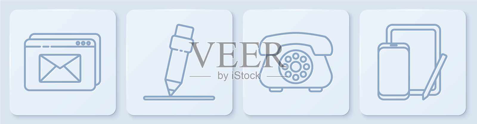 设线、网址、信封、电话、铅笔插画图片素材