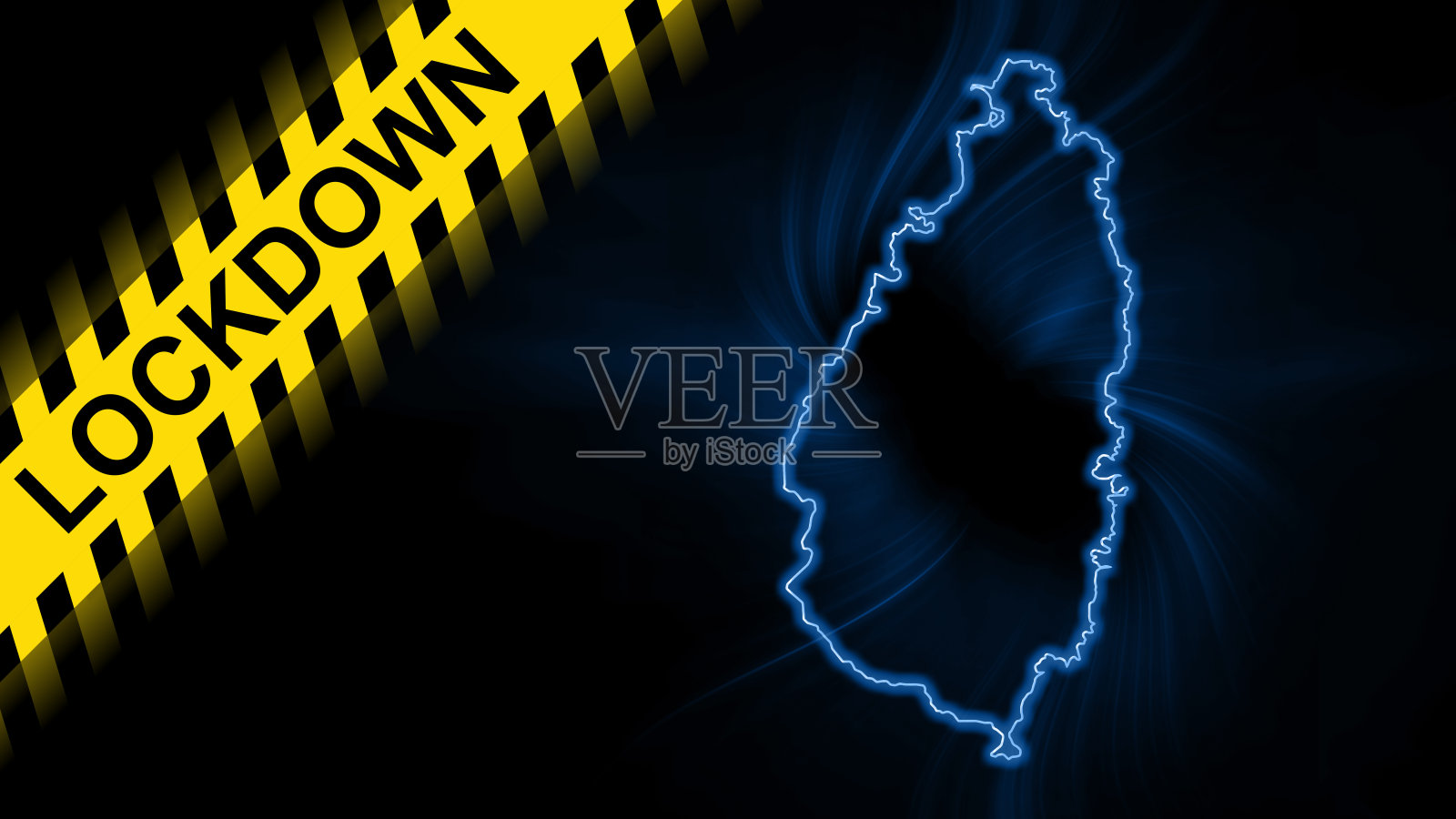 封锁圣卢西亚，概述地图冠状病毒，疫情隔离插画图片素材