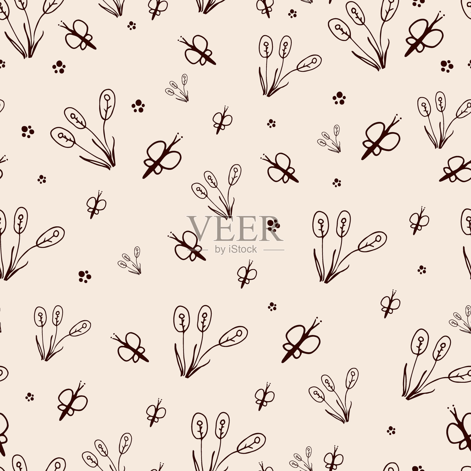 无缝图案与蝴蝶和花插画图片素材